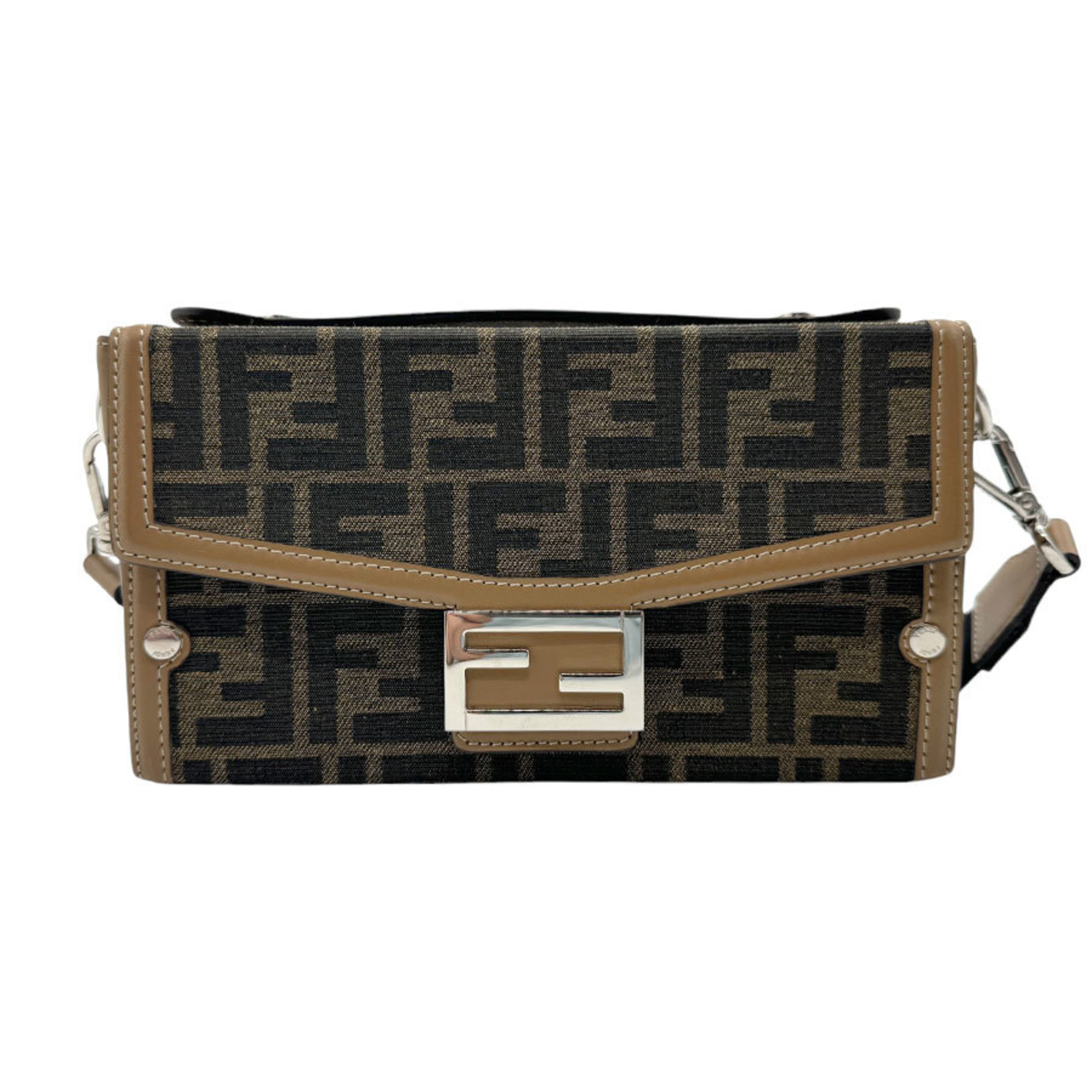 FENDI Shoulder Bag Zucca Soft Trunk Baguette Nylon Canvas Leather Brown Men's Women's 7VA565-AFBV z2469