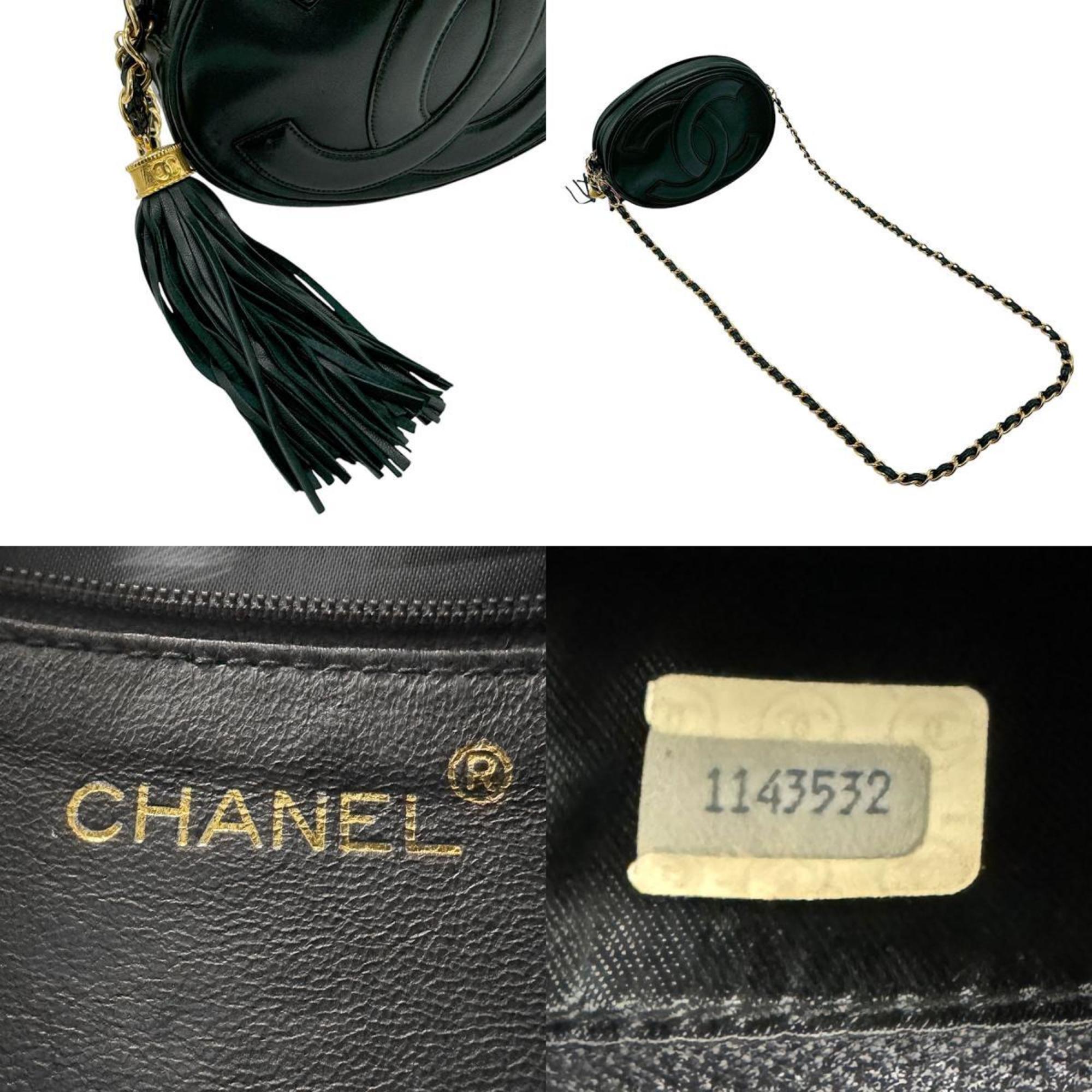 CHANEL Shoulder Bag Leather Dark Green Women's z2477