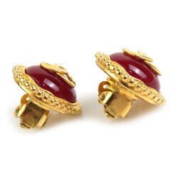 CHANEL Earrings Coco Mark Metal Stone Gold Dark Red Women's e59224f