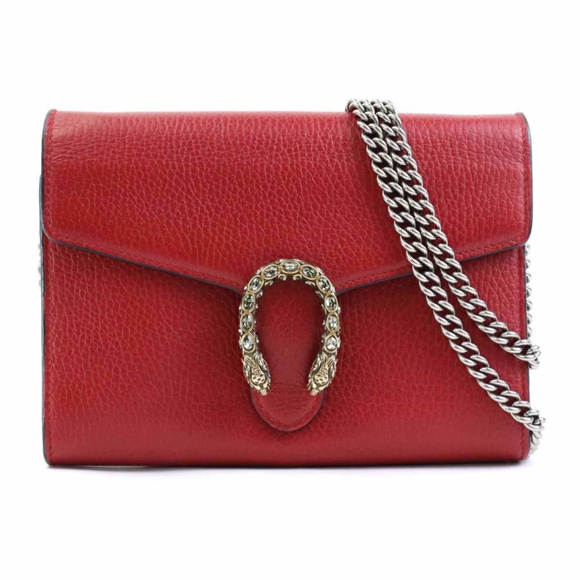 GUCCI Chain Wallet Dionysus Leather Red Women's 401231 a0477