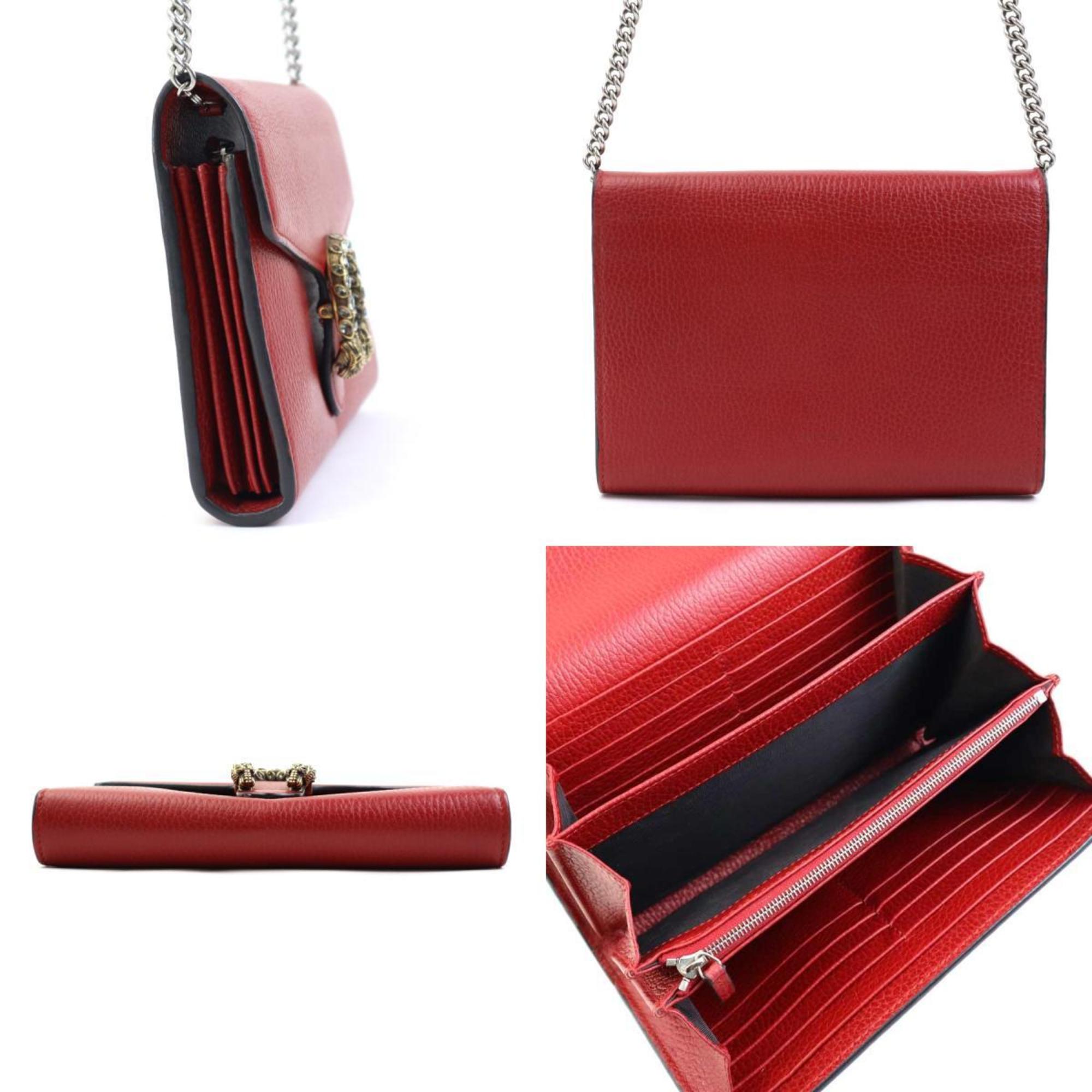 GUCCI Chain Wallet Dionysus Leather Red Women's 401231 a0477