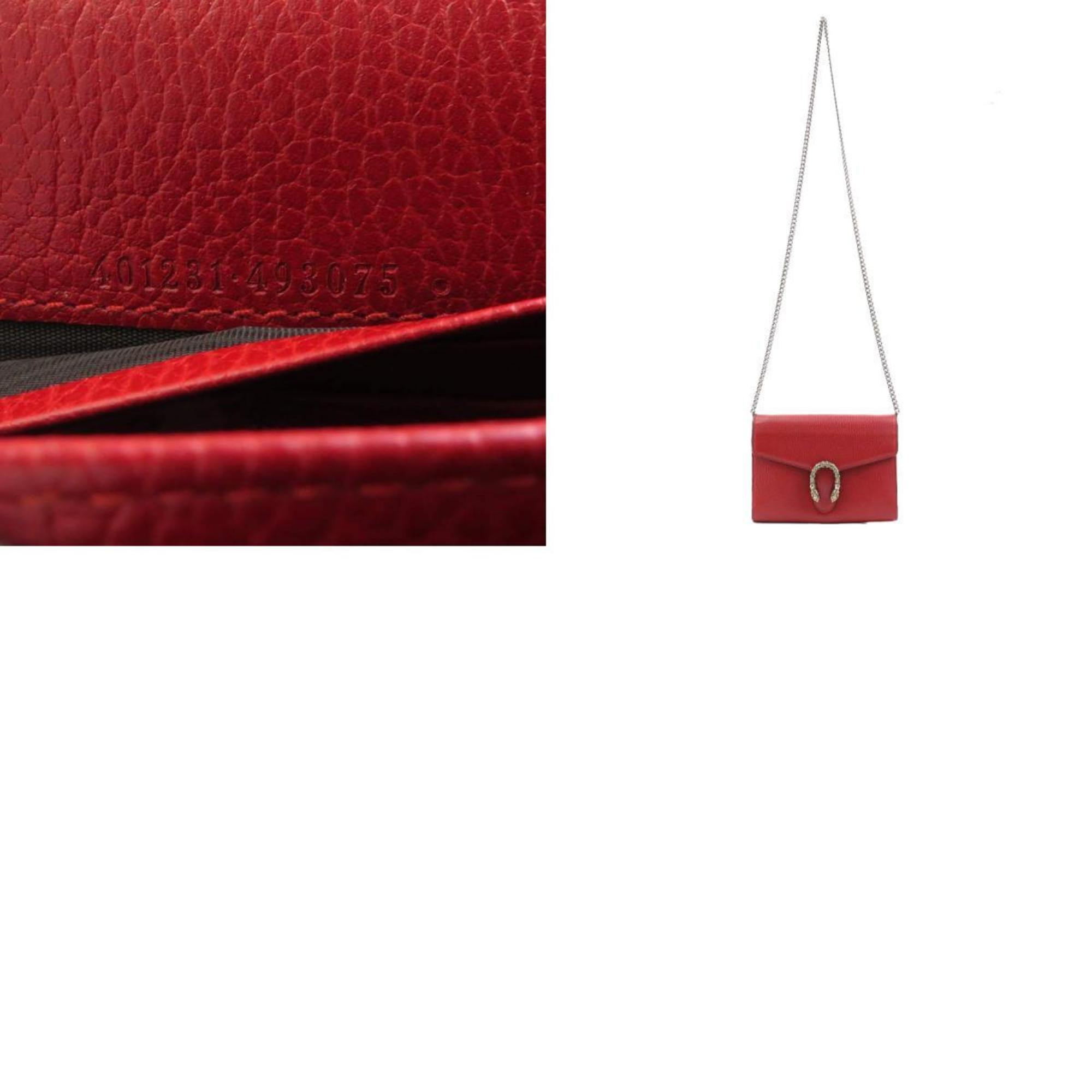 GUCCI Chain Wallet Dionysus Leather Red Women's 401231 a0477