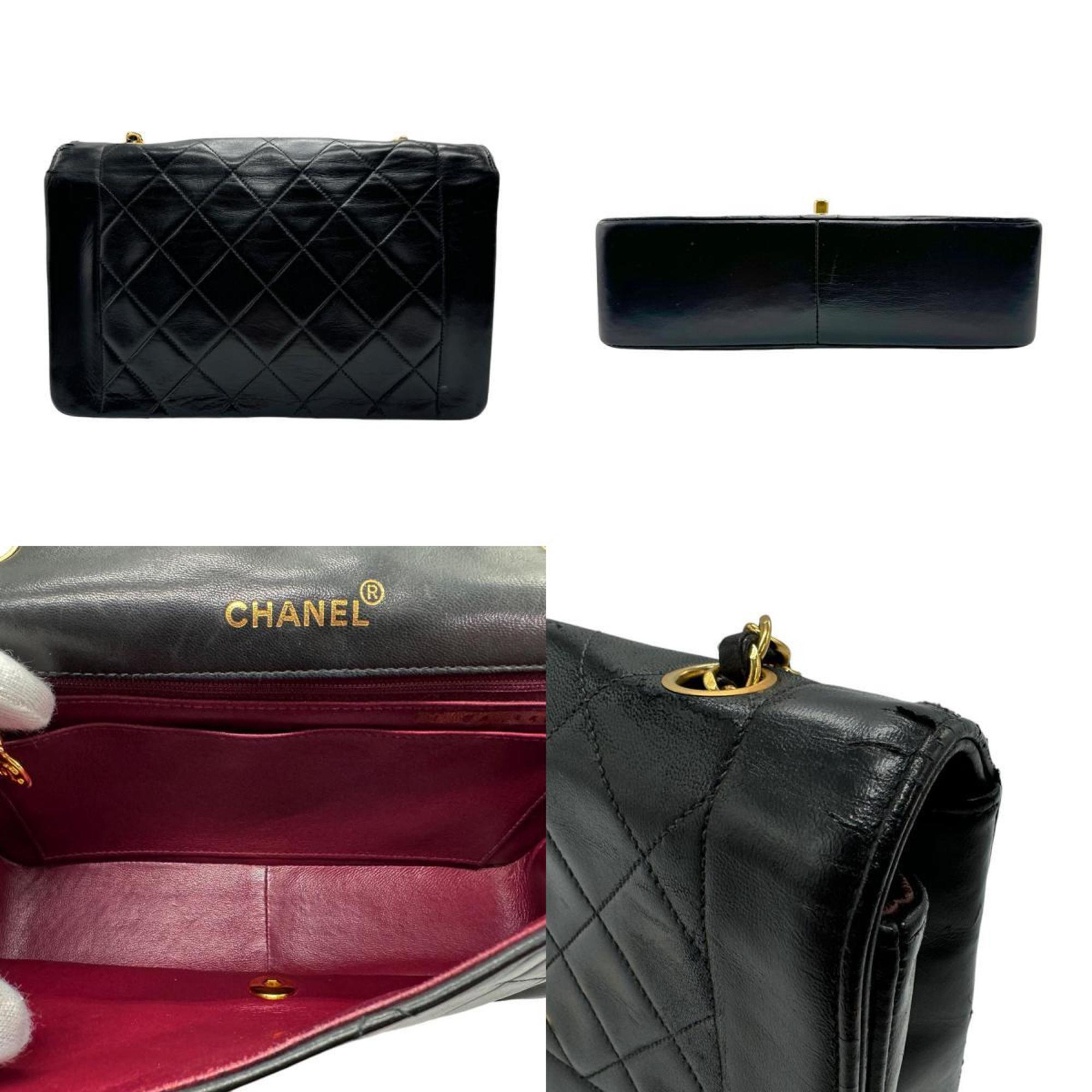 CHANEL Shoulder Bag Diana Matelasse 25 Lambskin Black Gold Women's z2411