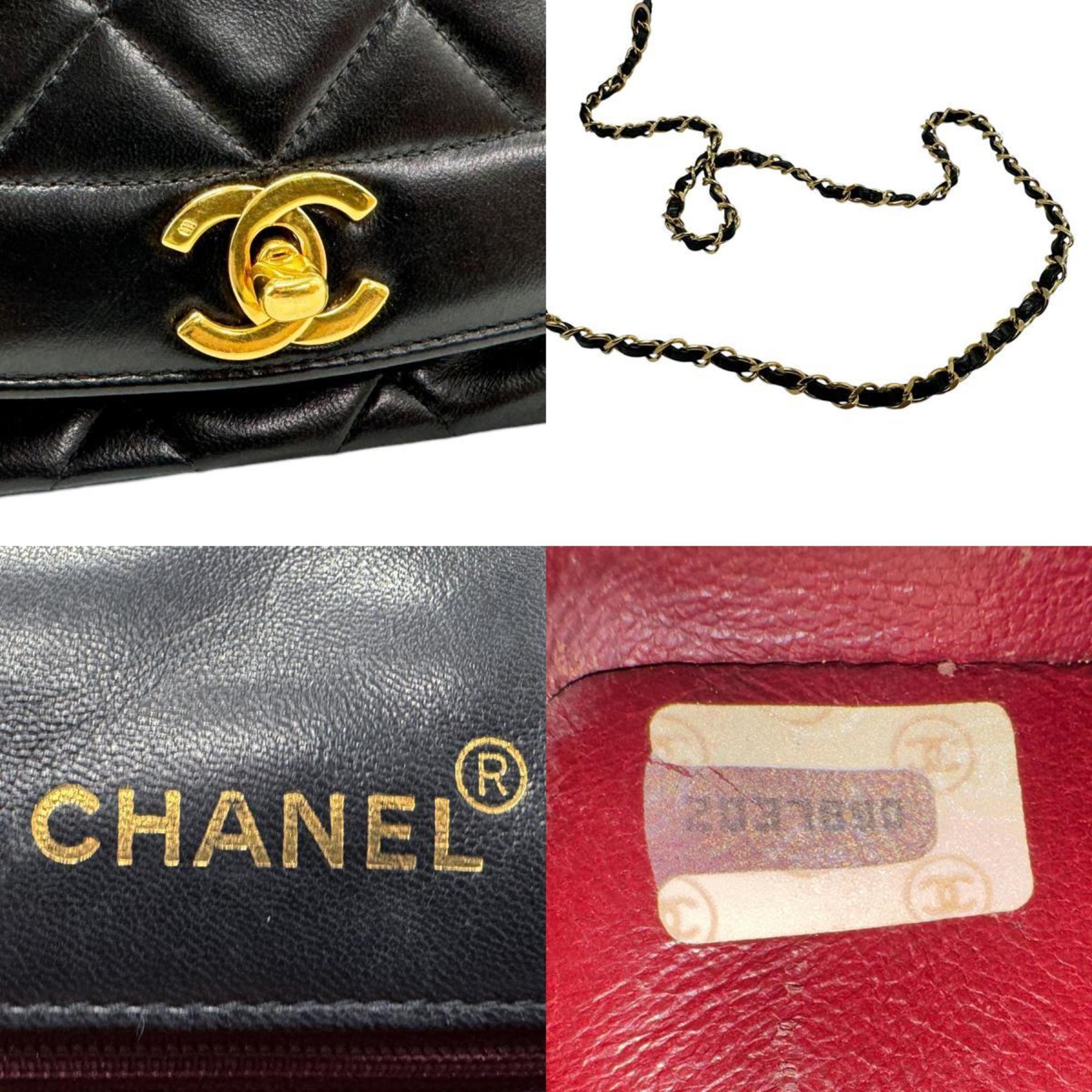 CHANEL Shoulder Bag Diana Matelasse 25 Lambskin Black Gold Women's z2411