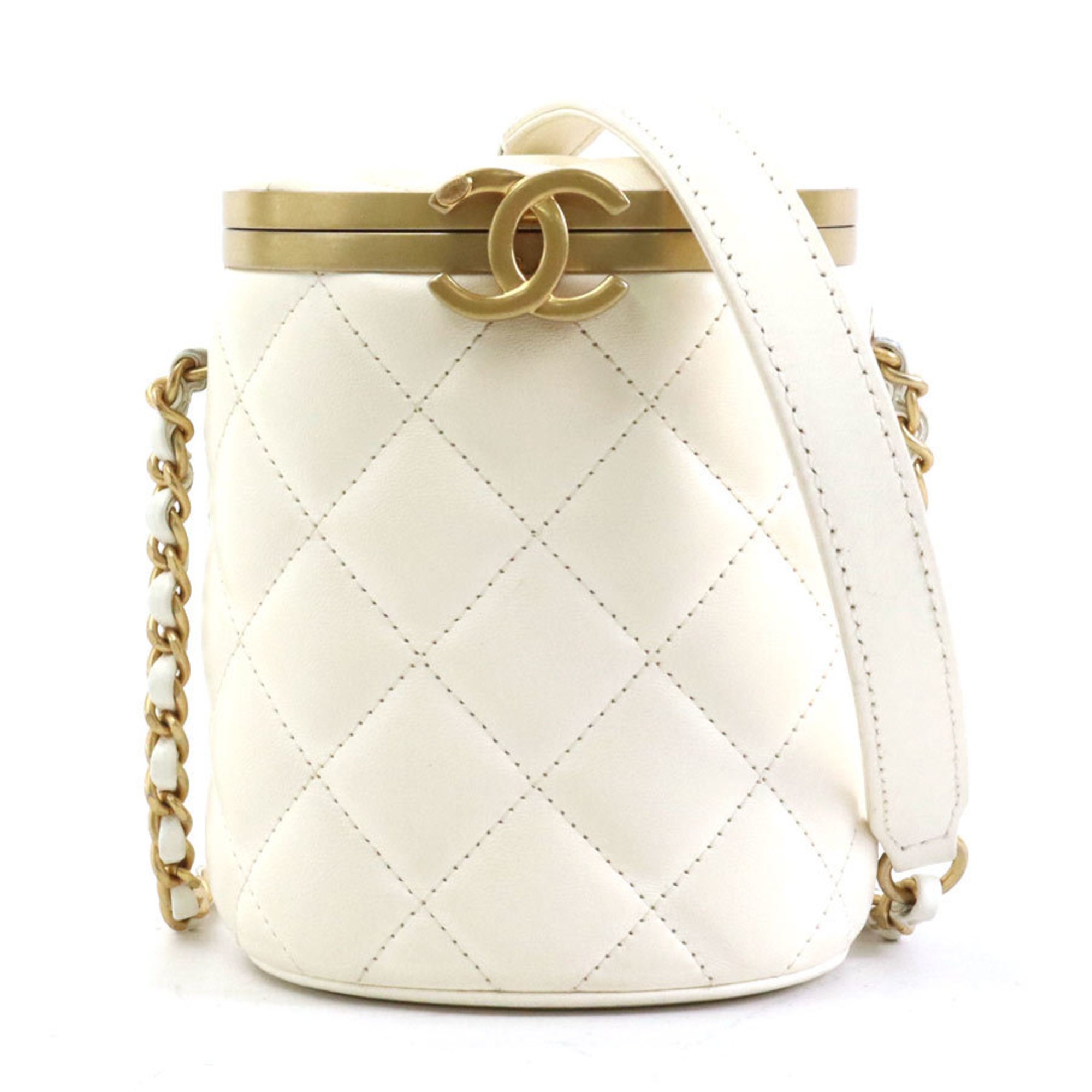 CHANEL Shoulder Bag Matelasse Leather Off-White Gold Women's e59191a