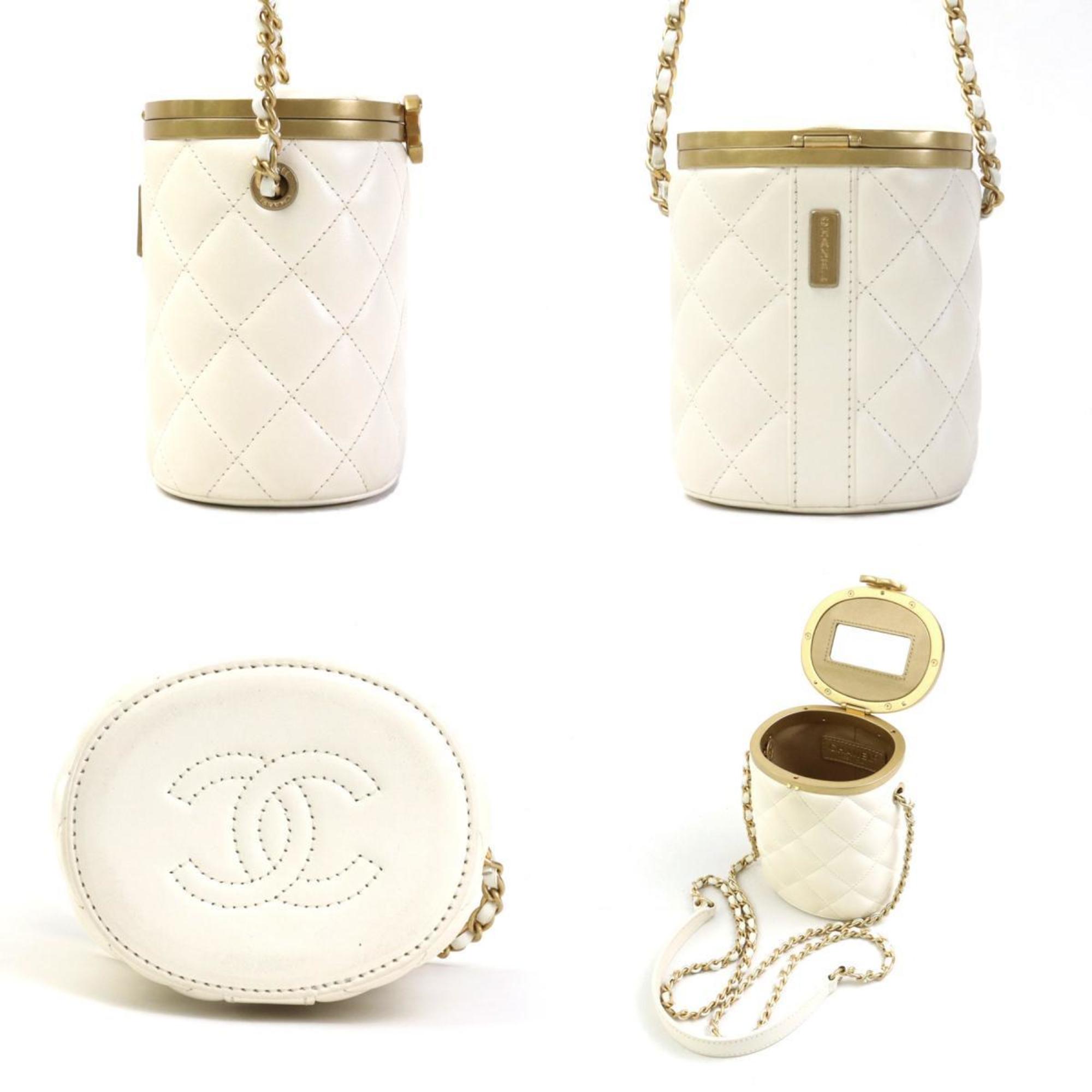 CHANEL Shoulder Bag Matelasse Leather Off-White Gold Women's e59191a