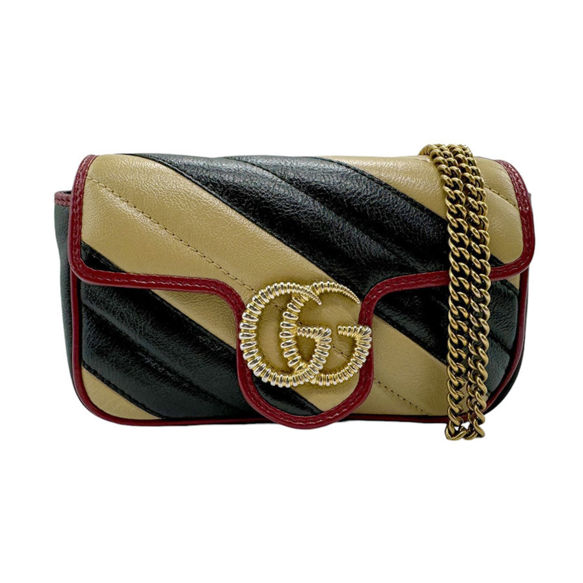 GUCCI Shoulder Bag GG Marmont Leather Black Beige Burgundy Gold Women's 574969 z2407