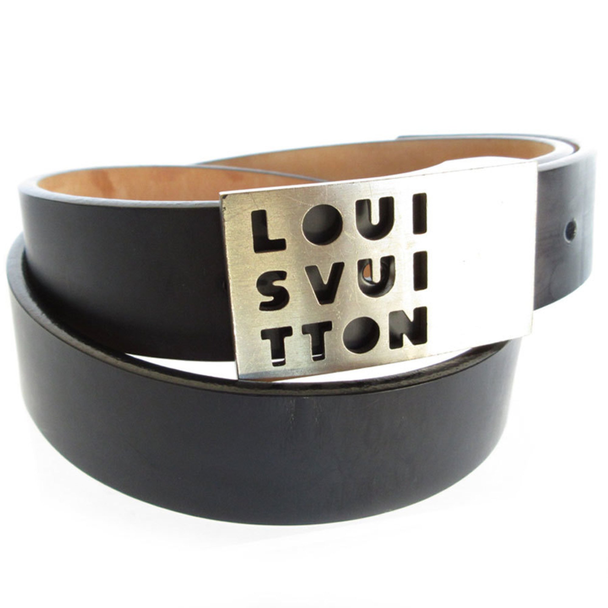 LOUIS VUITTON Belt Santur LST Leather Metal Black Men's M6809 s0315