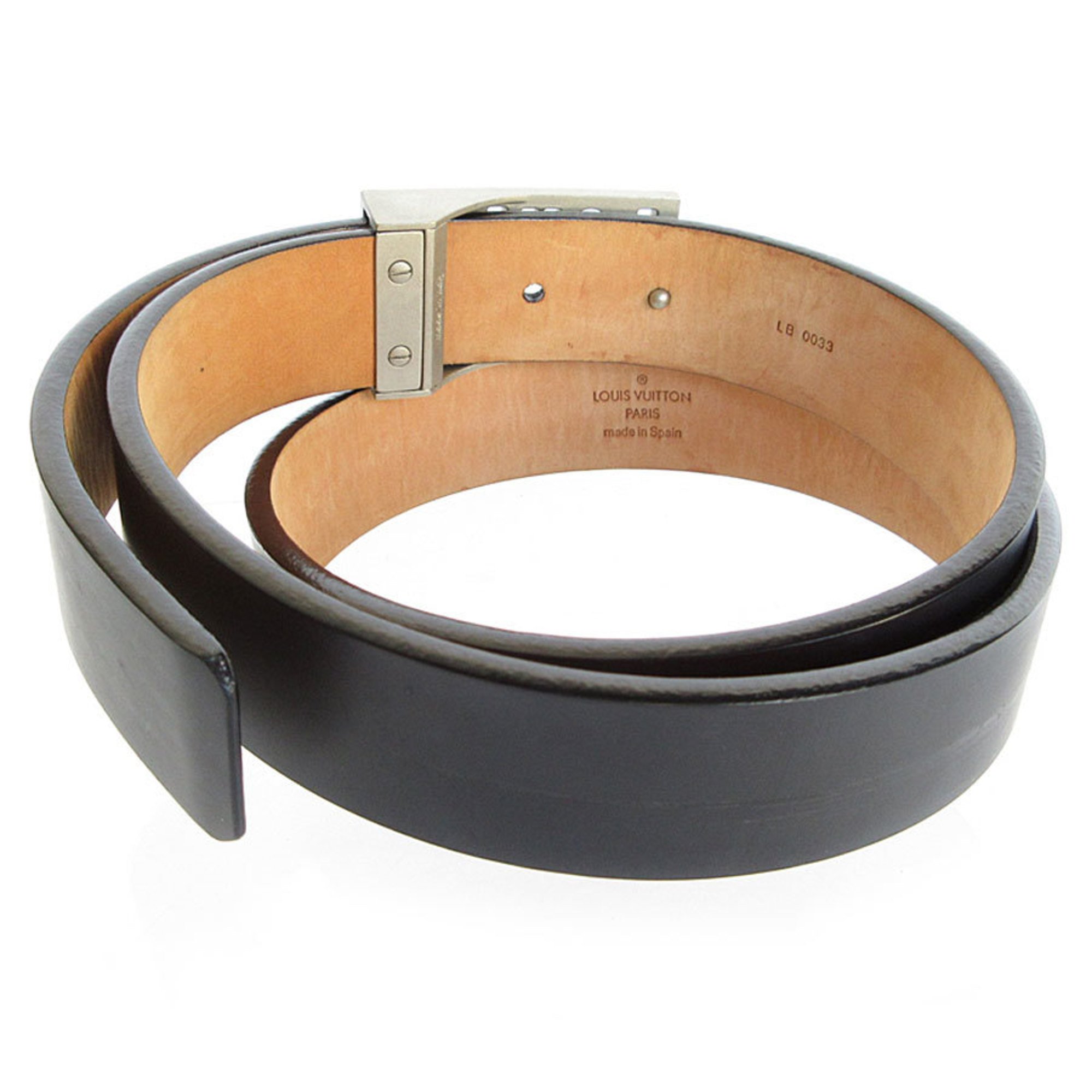 LOUIS VUITTON Belt Santur LST Leather Metal Black Men's M6809 s0315