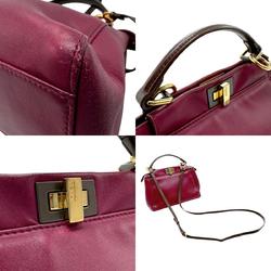 FENDI handbag shoulder bag peekaboo leather burgundy brown gold ladies z2471