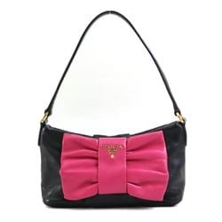 PRADA handbag ribbon leather black magenta gold women's e59194g