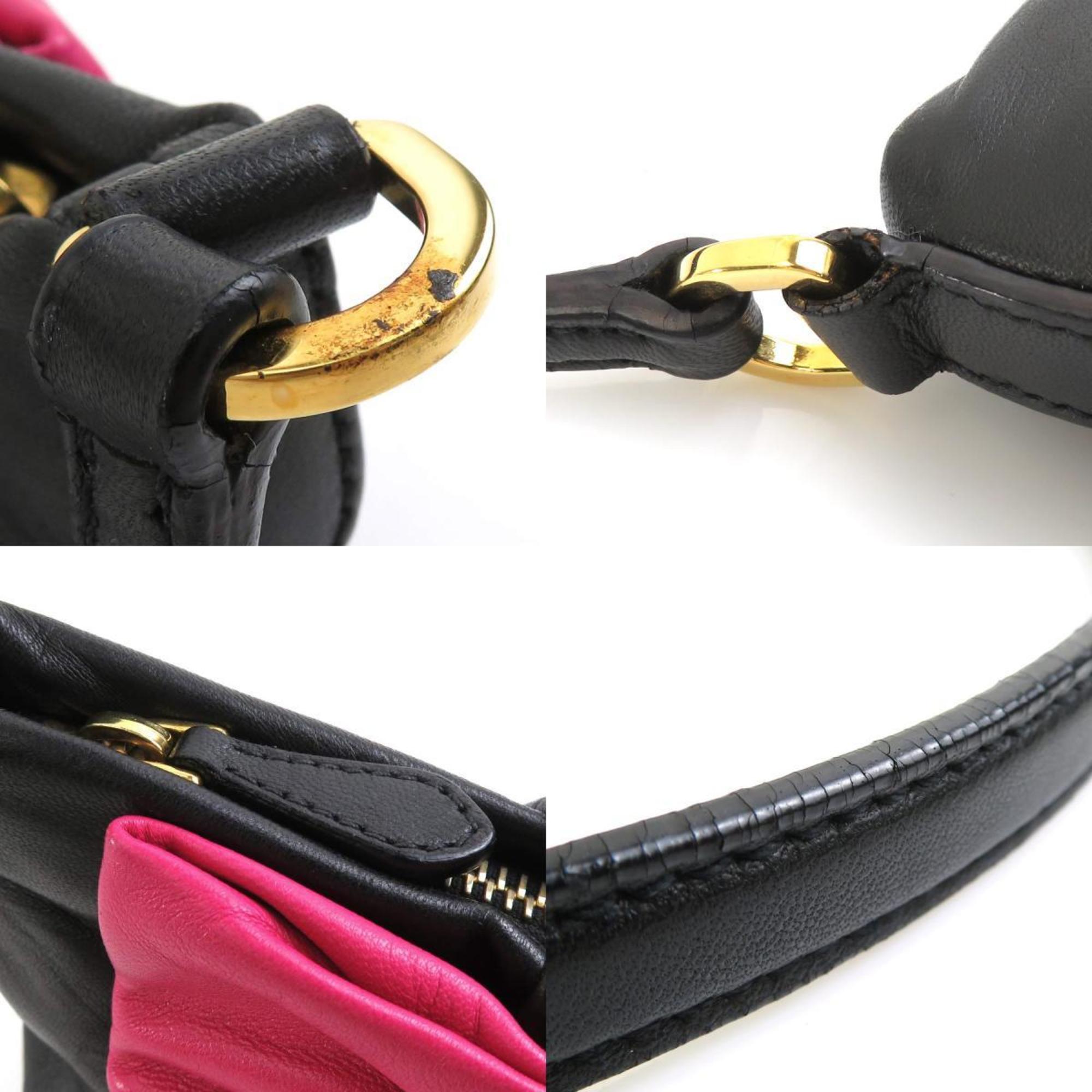 PRADA handbag ribbon leather black magenta gold women's e59194g