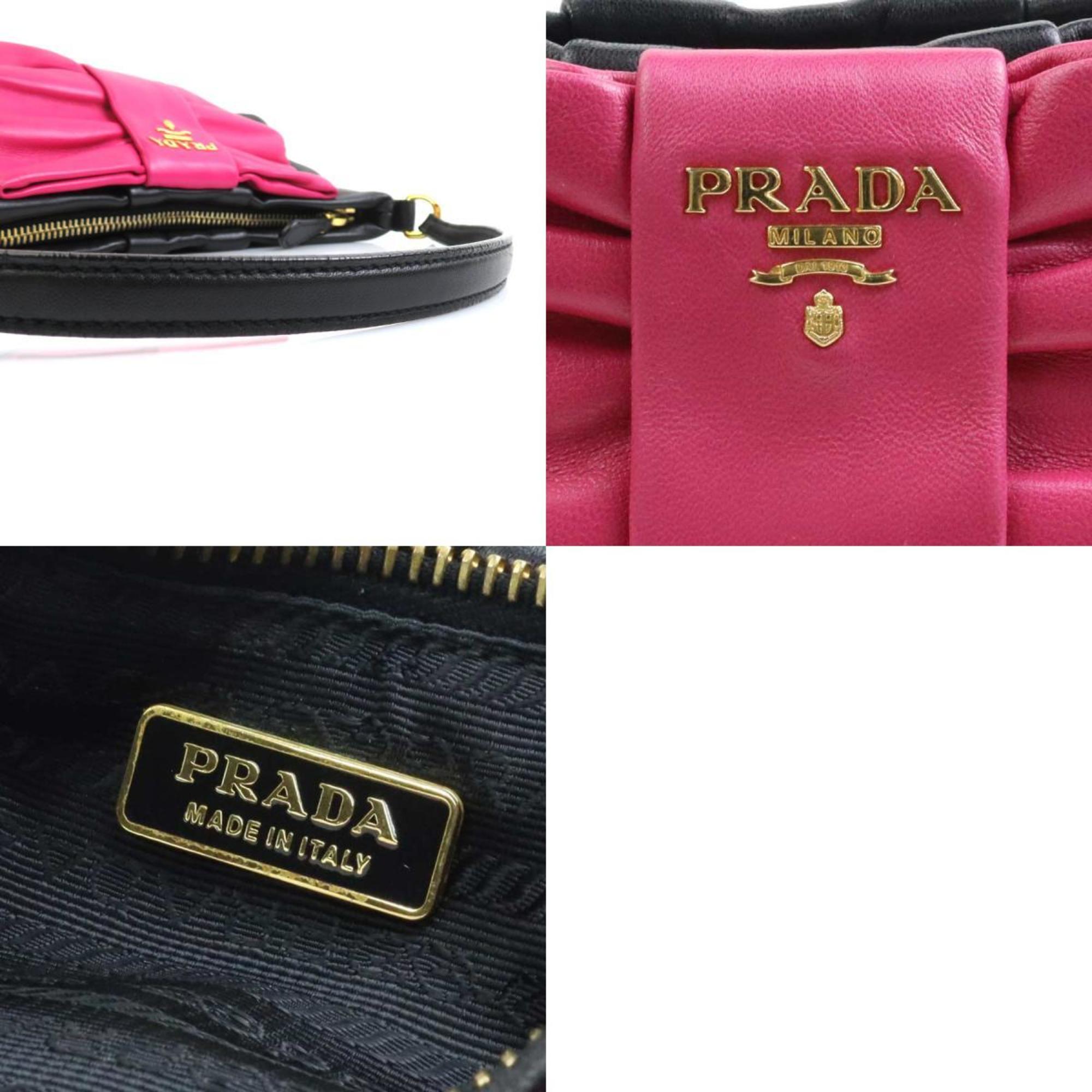 PRADA handbag ribbon leather black magenta gold women's e59194g