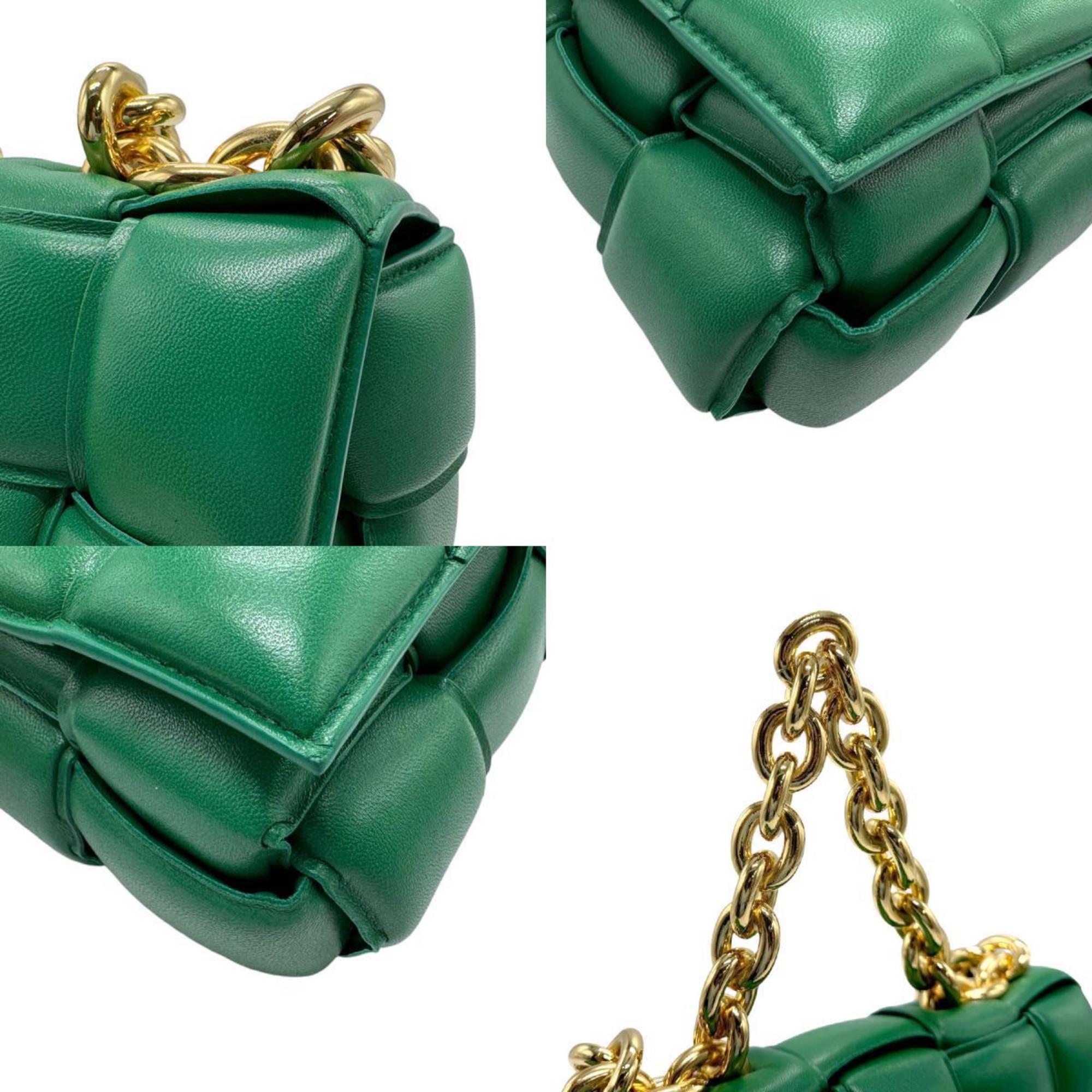 BOTTEGA VENETA Shoulder Bag Chain Cassette Leather Green Gold Women's b0026