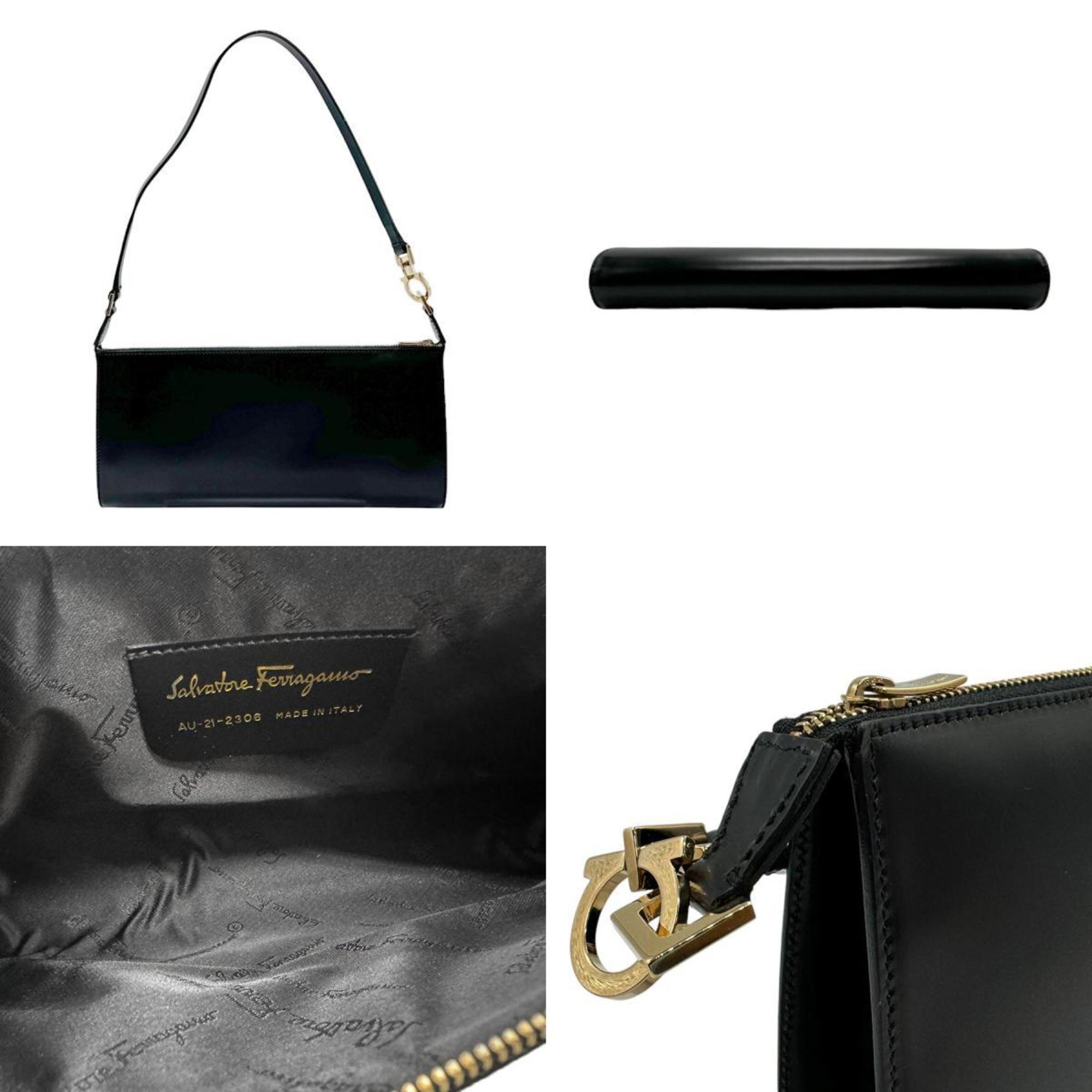 Salvatore Ferragamo handbag Gancini leather black gold ladies b0051