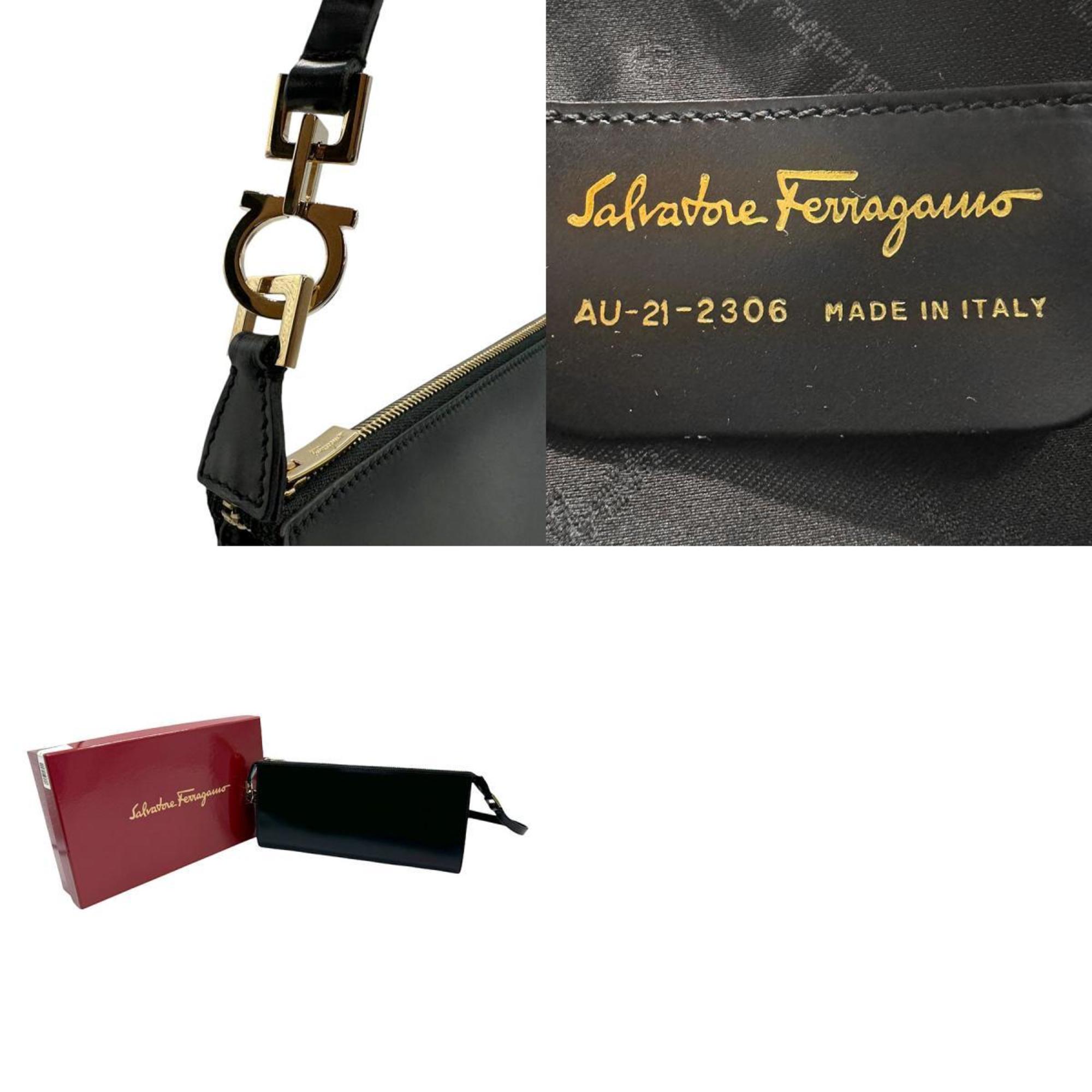 Salvatore Ferragamo handbag Gancini leather black gold ladies b0051