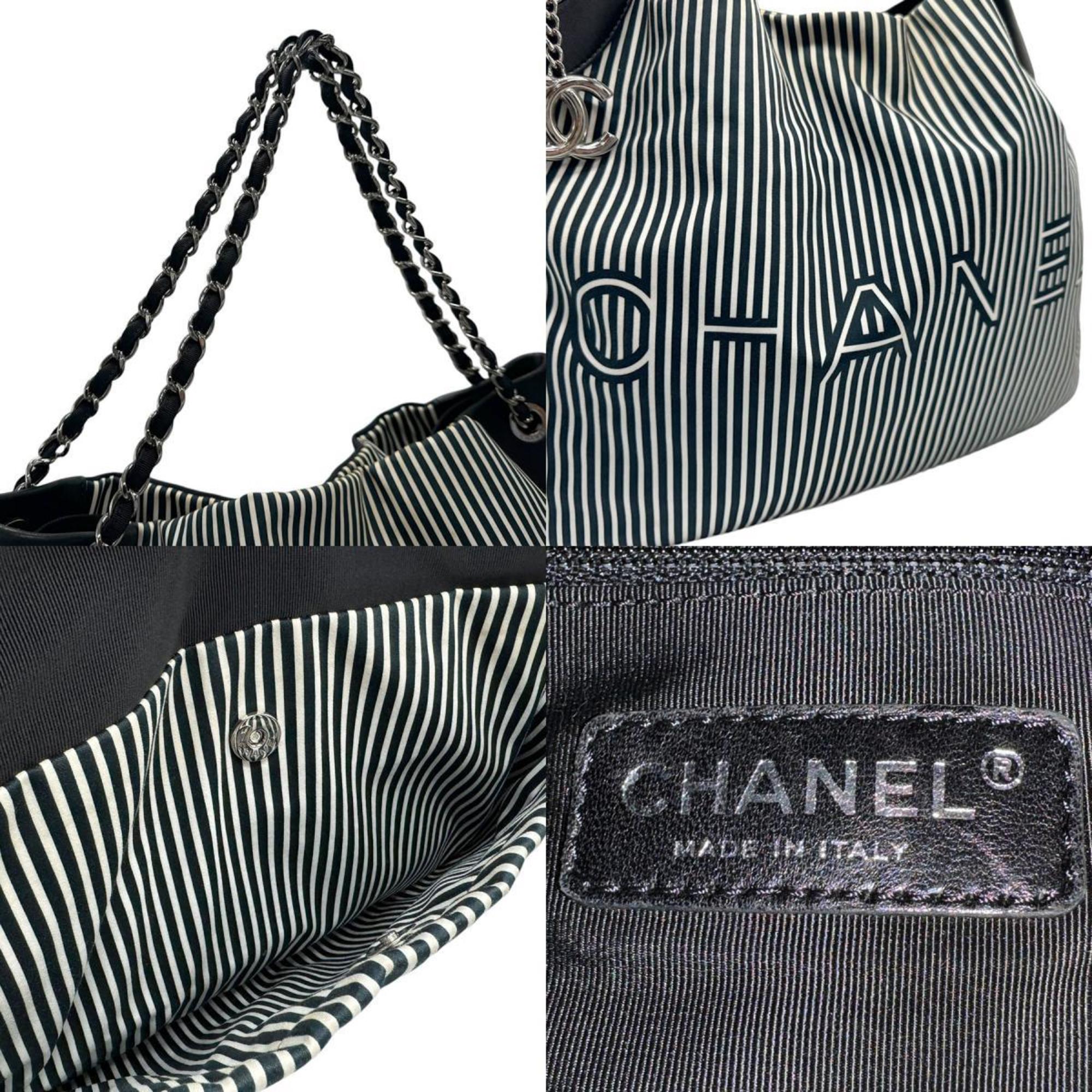 CHANEL Shoulder Bag Cruise Line Canvas Lambskin Black Women's b0030