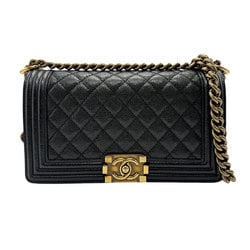 CHANEL Shoulder Bag Boy Chanel Caviar Skin Leather Black Gold Women's z2409