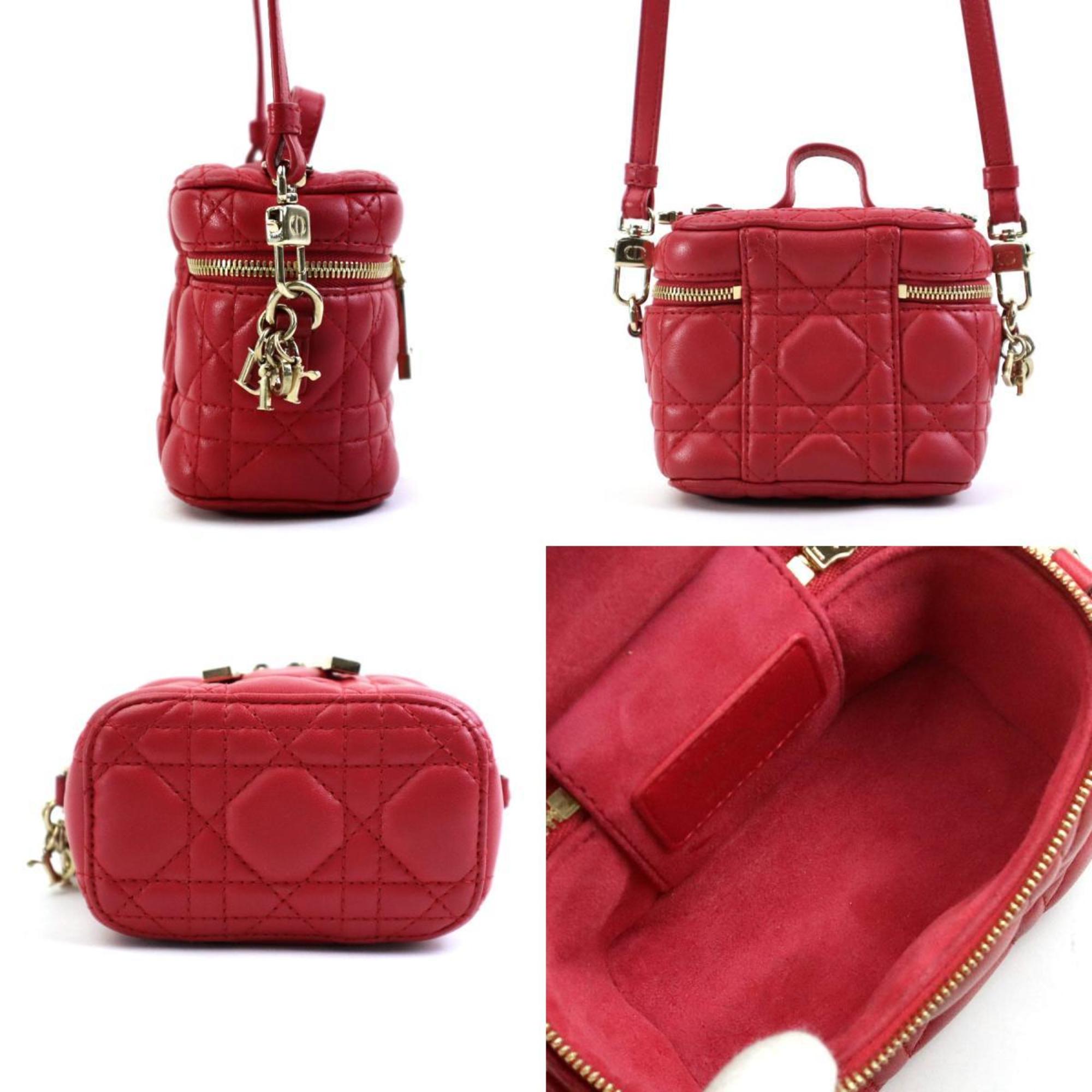 Christian Dior Shoulder Bag Lambskin Red Women's a0476