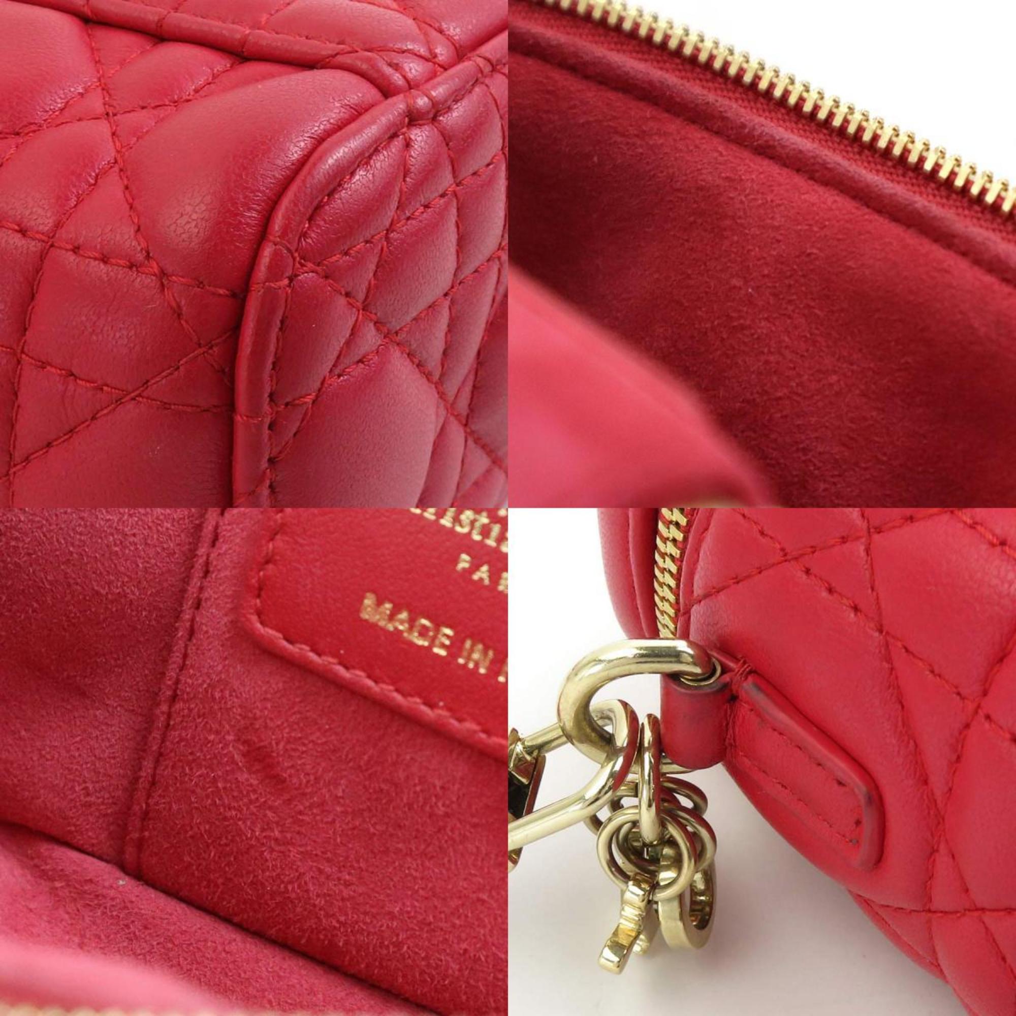 Christian Dior Shoulder Bag Lambskin Red Women's a0476