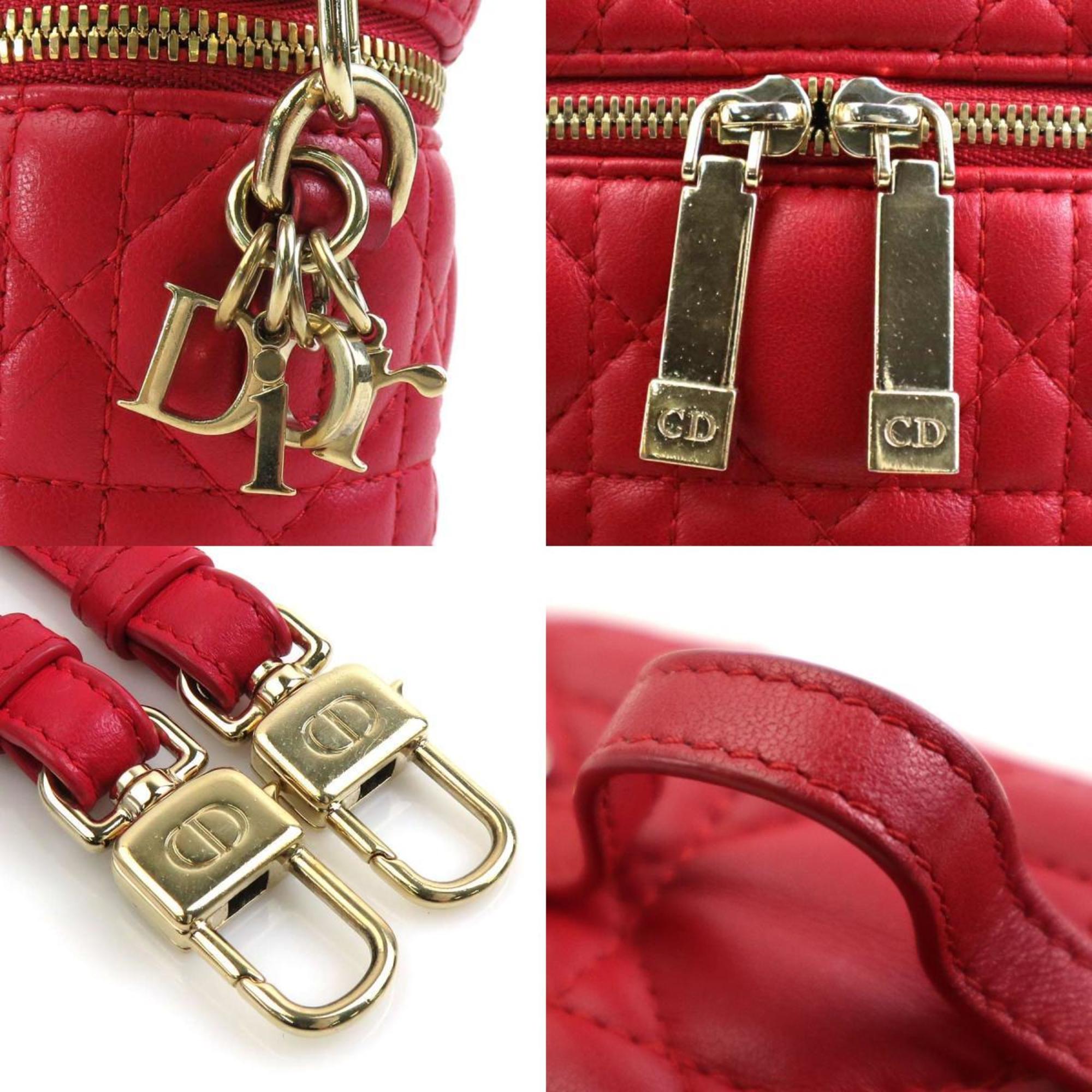 Christian Dior Shoulder Bag Lambskin Red Women's a0476