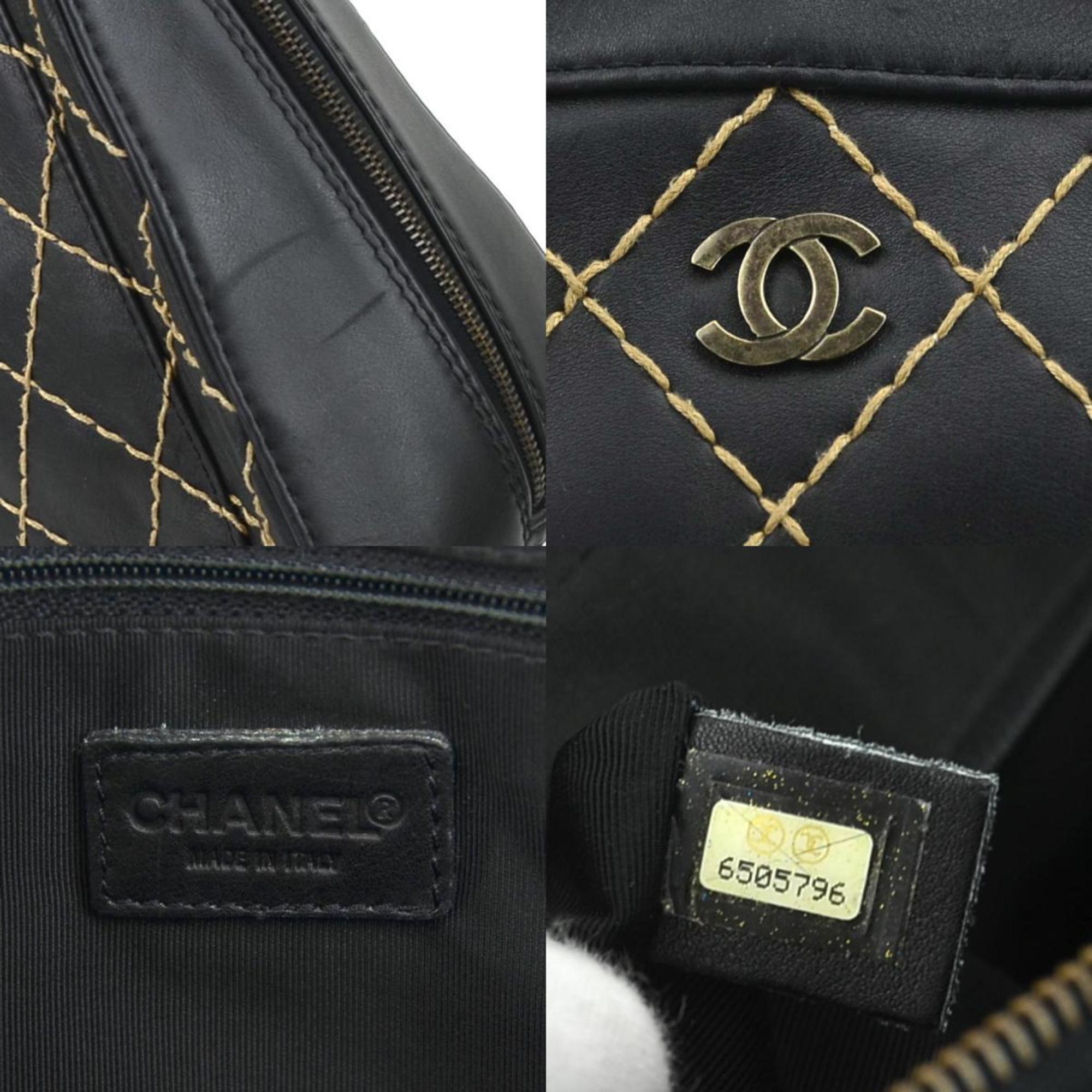 CHANEL Handbag Wild Stitch Leather Black Women's e59213a