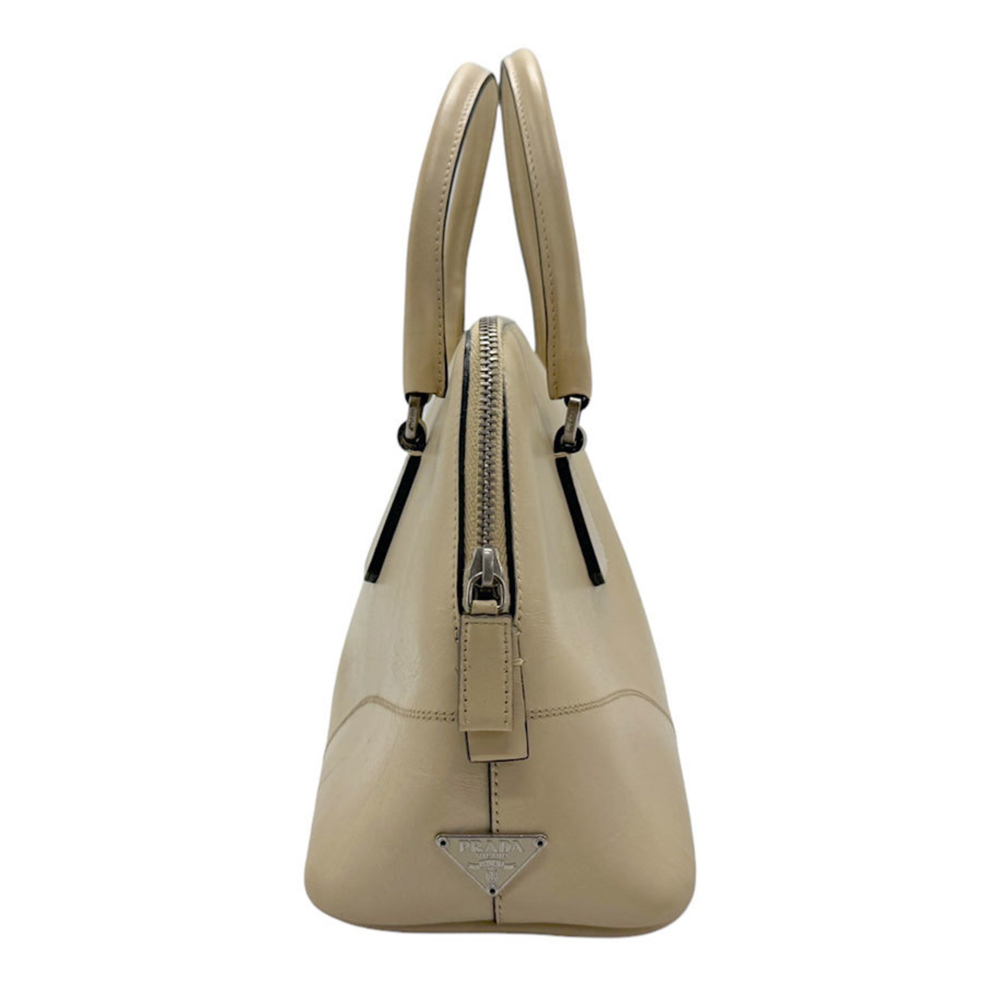 PRADA handbag leather light beige silver women's z2424