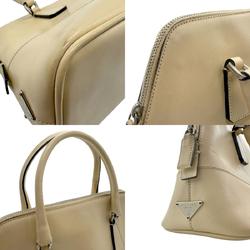 PRADA handbag leather light beige silver women's z2424