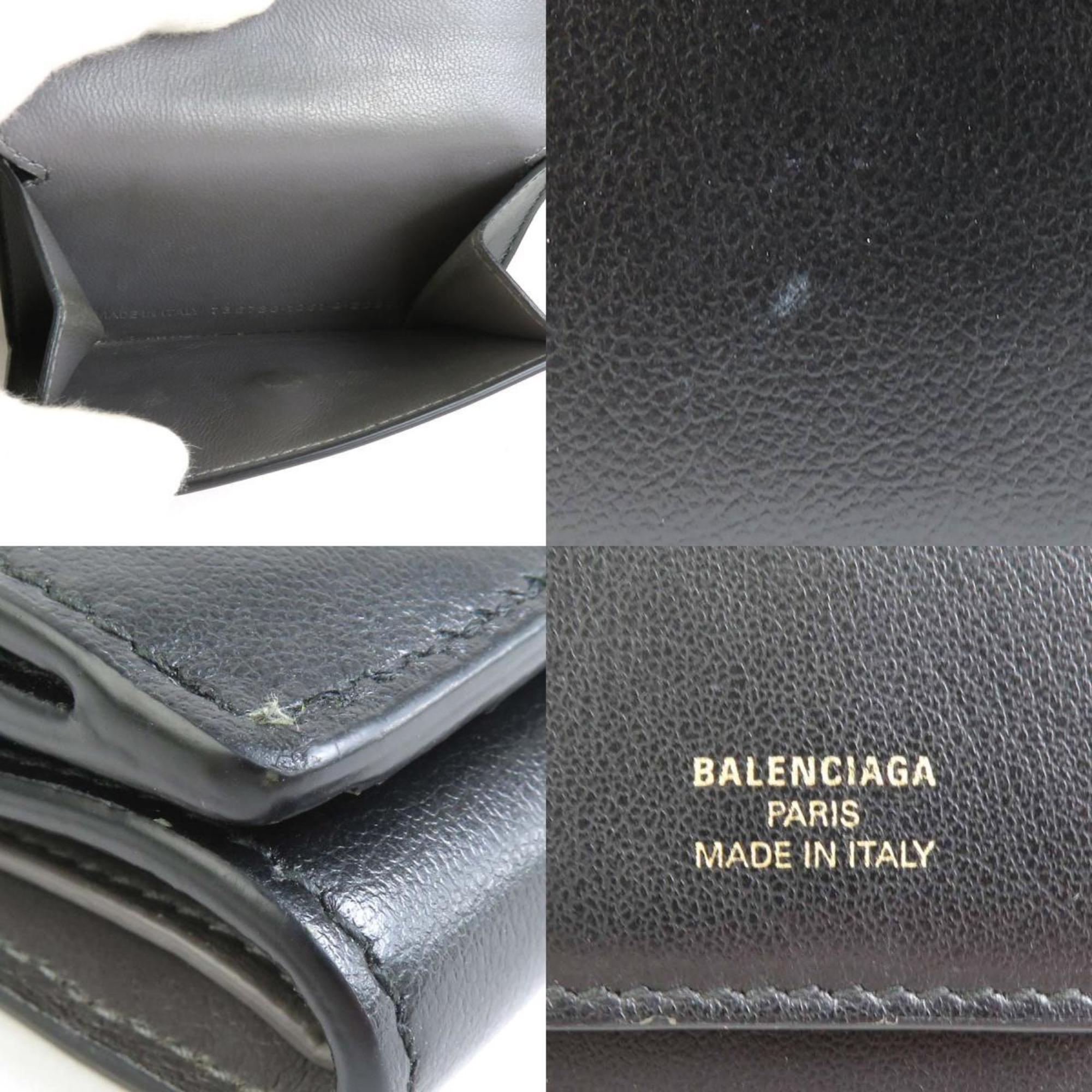 BALENCIAGA Tri-fold Wallet Leather Black Men's Women's 736730 H30545G