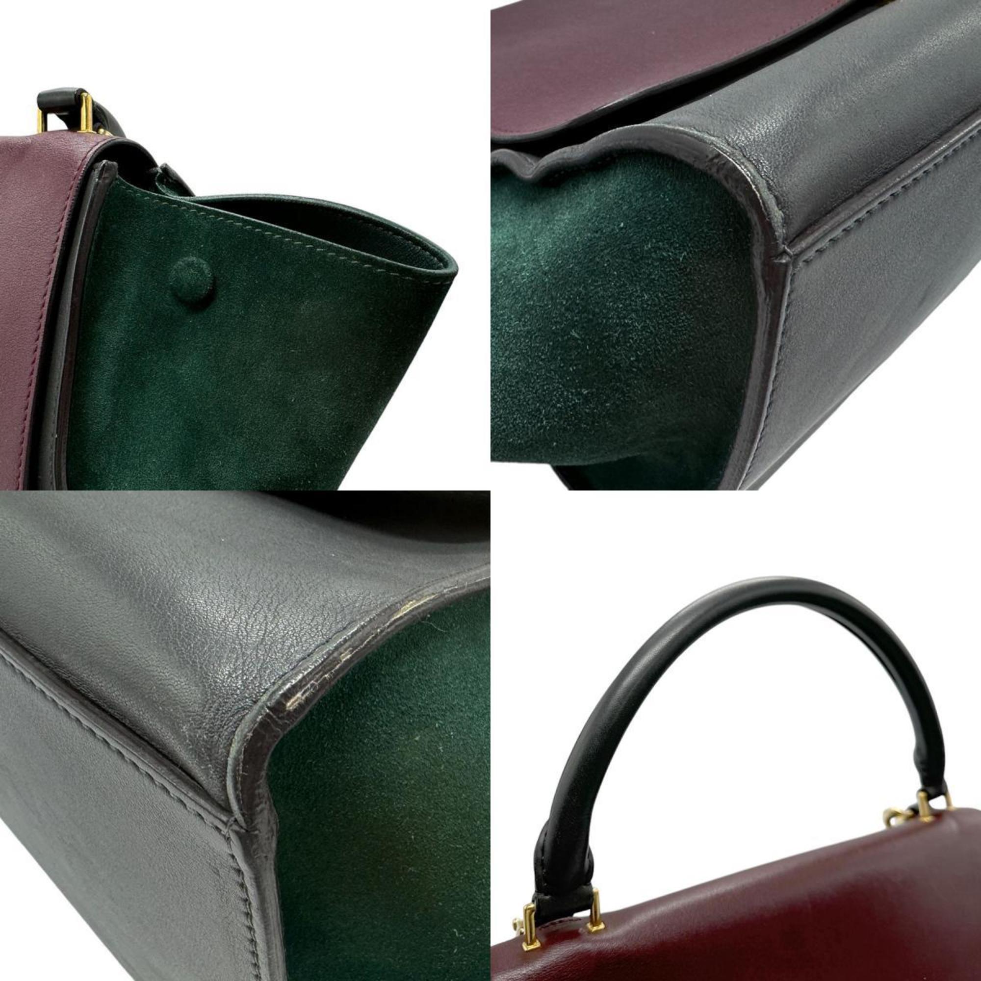 CELINE Handbag Shoulder Bag Trapeze Leather Suede Burgundy Gray Green Gold Women's z2480