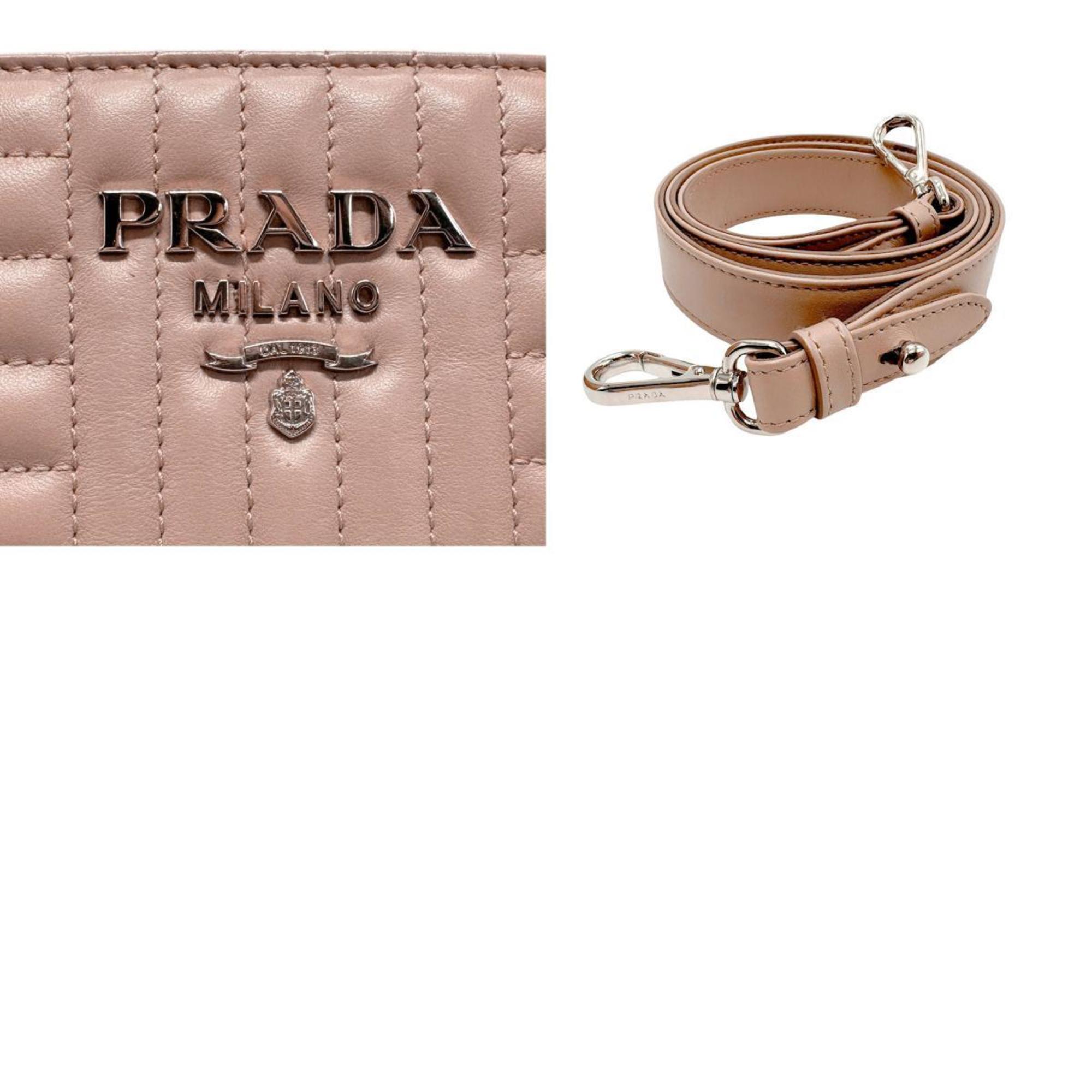 PRADA Handbag Shoulder Bag Diagram Leather Pink Beige Women's 1BA165 b0046