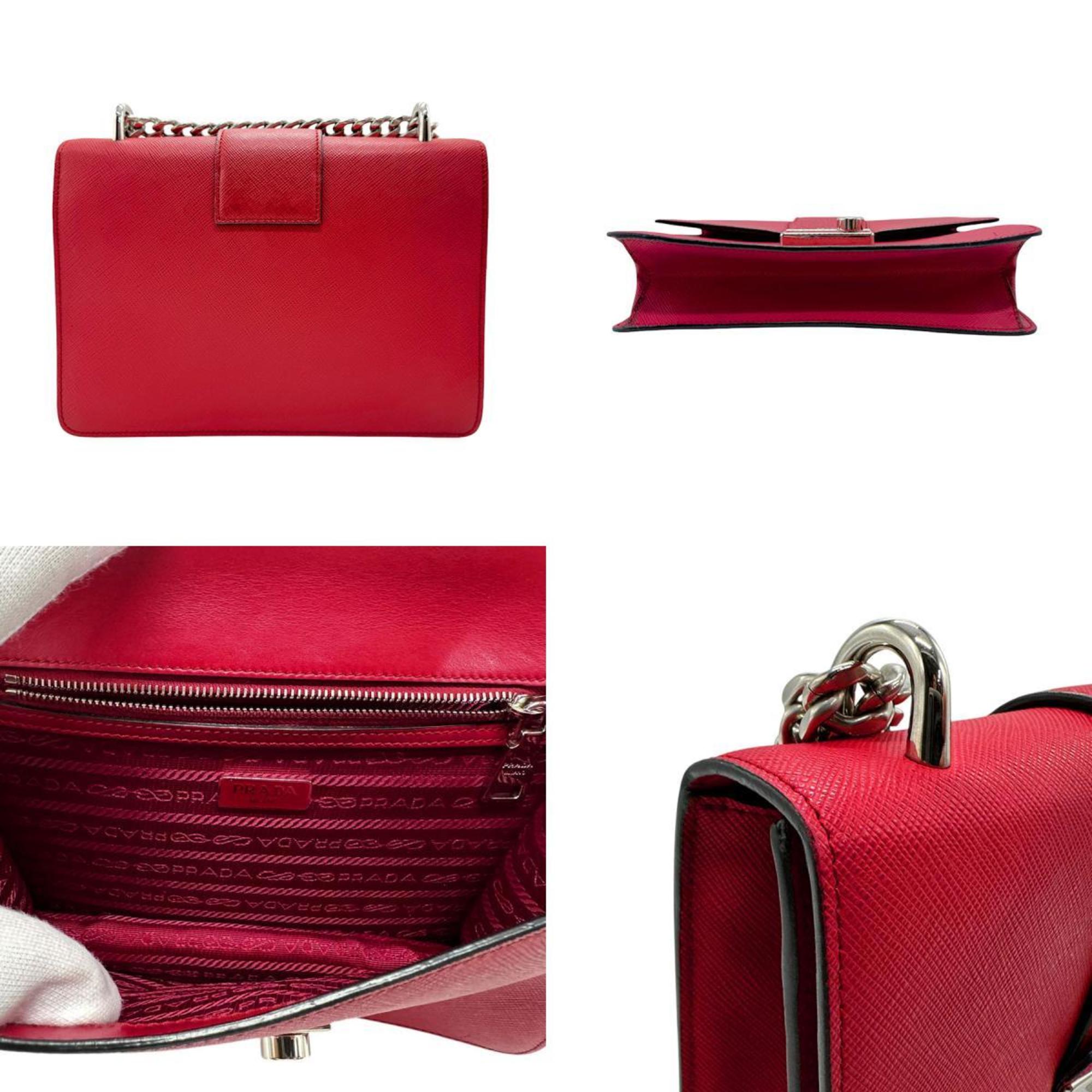 PRADA Shoulder Bag Leather Red Women's z2380