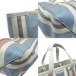 BALENCIAGA Handbag Shoulder Bag Barbes M East West Shopper Raffia Stripe Leather White Multicolor Women's z2460