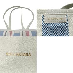 BALENCIAGA Handbag Shoulder Bag Barbes M East West Shopper Raffia Stripe Leather White Multicolor Women's z2460