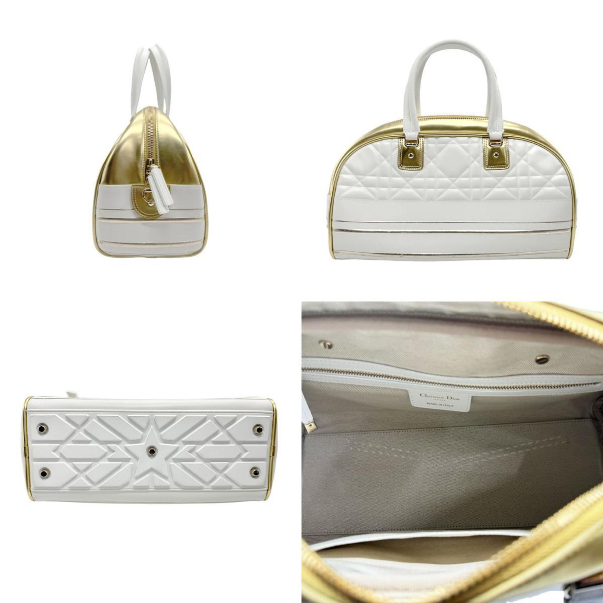 Christian Dior Handbag Shoulder Bag Vibe Medium Leather Rubber White Gold Women's z2459