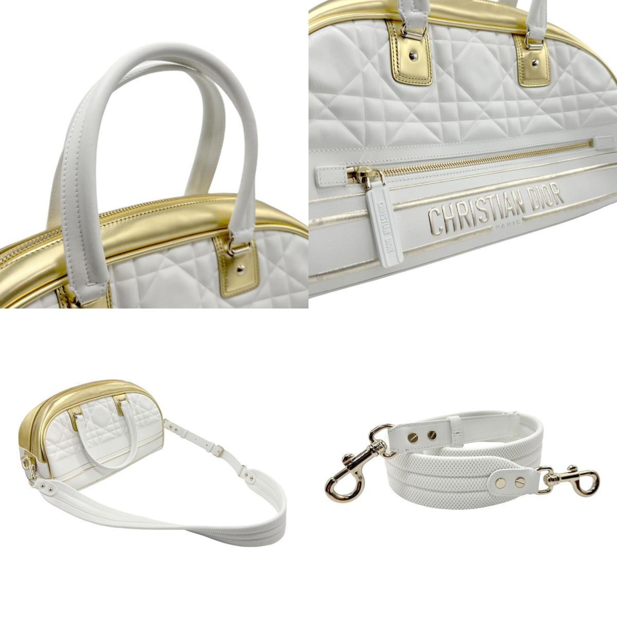 Christian Dior Handbag Shoulder Bag Vibe Medium Leather Rubber White Gold Women's z2459