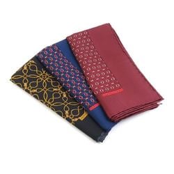 Hermes HERMES handkerchief set of 3, silk, burgundy, navy, black, men's and women's a0490