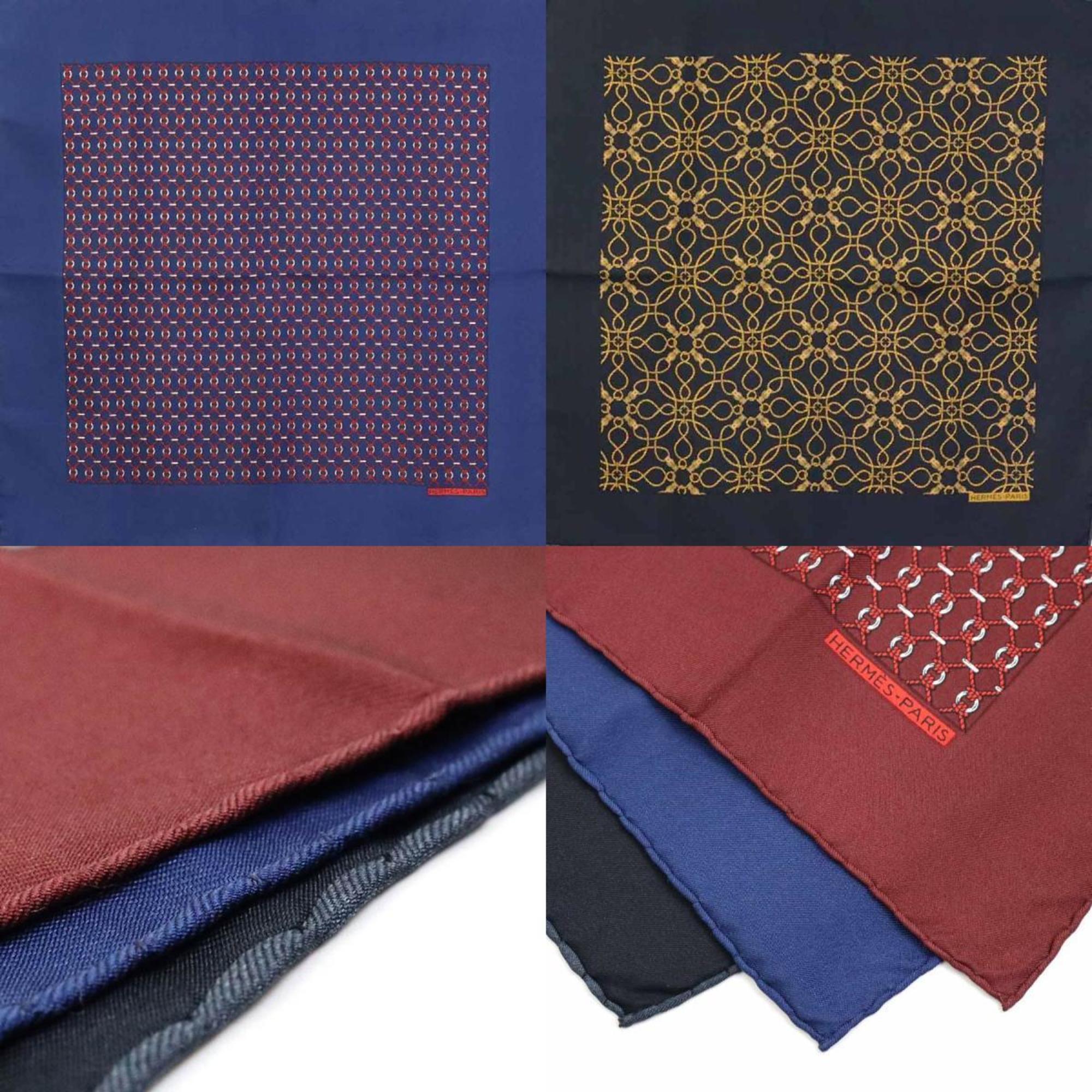 Hermes HERMES handkerchief set of 3, silk, burgundy, navy, black, men's and women's a0490