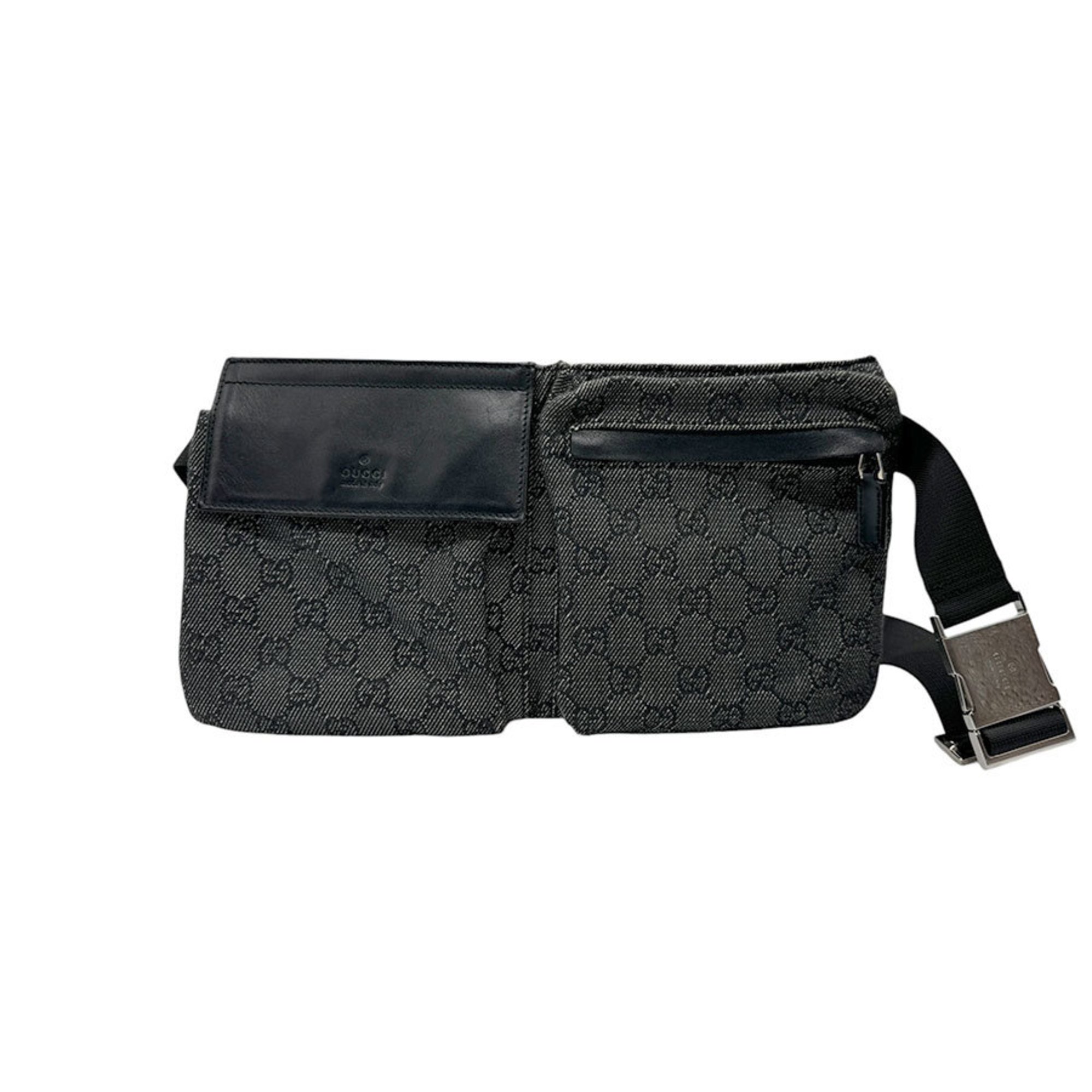 GUCCI Waist Bag Body GG Canvas Black Silver Men's 28566 z2438