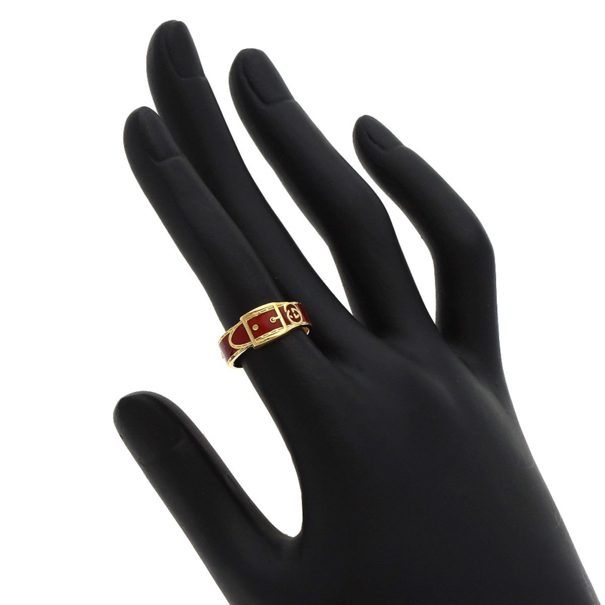 Gucci belt motif enamel ring, 18K yellow gold, for women, GUCCI