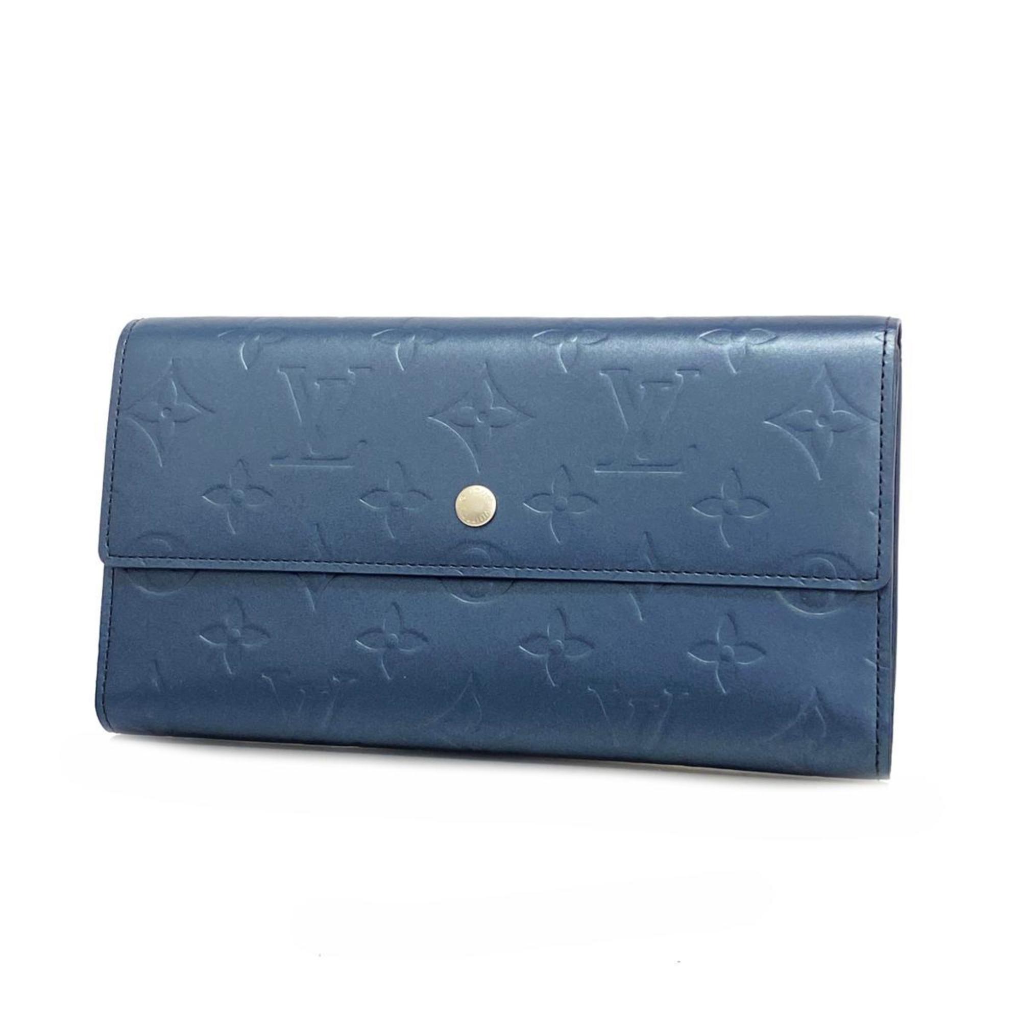 Louis Vuitton Tri-fold Long Wallet Monogram Matte Porte Tresor International M65105 Blue Men's