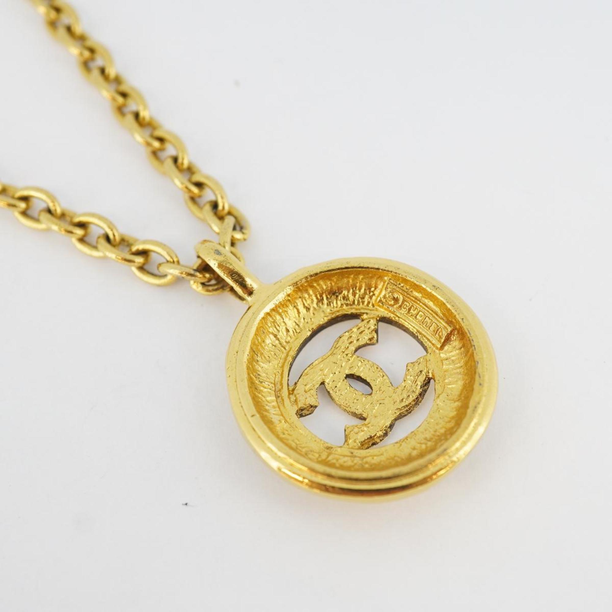 Chanel Necklace Coco Mark Circle GP Plated Gold Women's