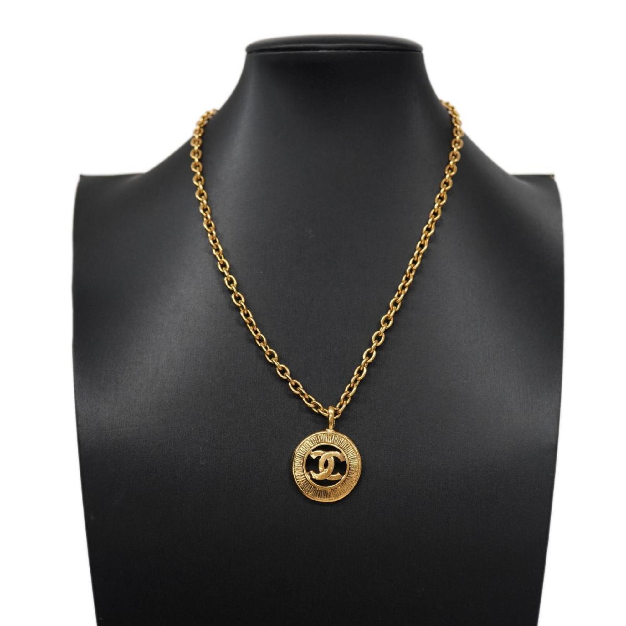 Chanel Necklace Coco Mark Circle GP Plated Gold Women's