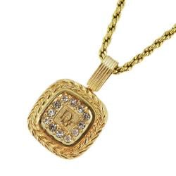 Christian Dior Necklace Square Rhinestone GP Plated Gold Women's