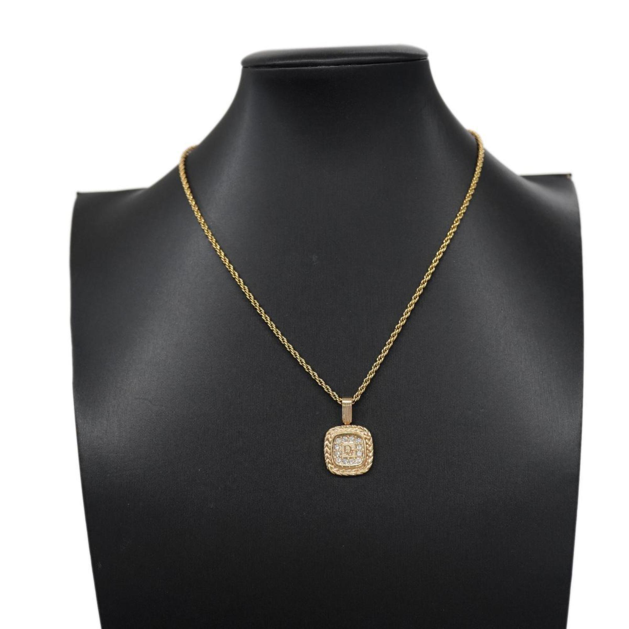 Christian Dior Necklace Square Rhinestone GP Plated Gold Women's