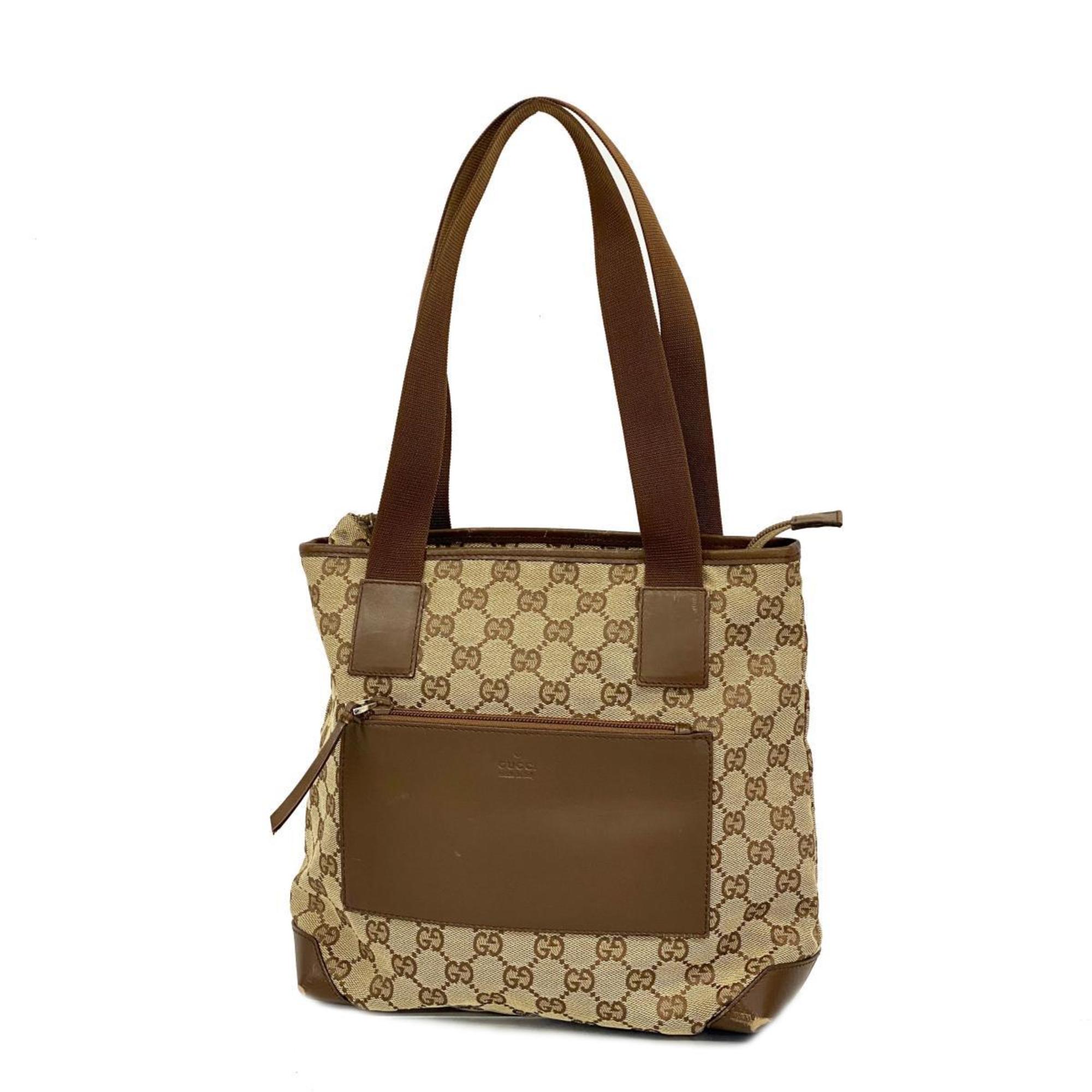 Gucci Tote Bag GG Canvas 28893 Leather Brown Women's