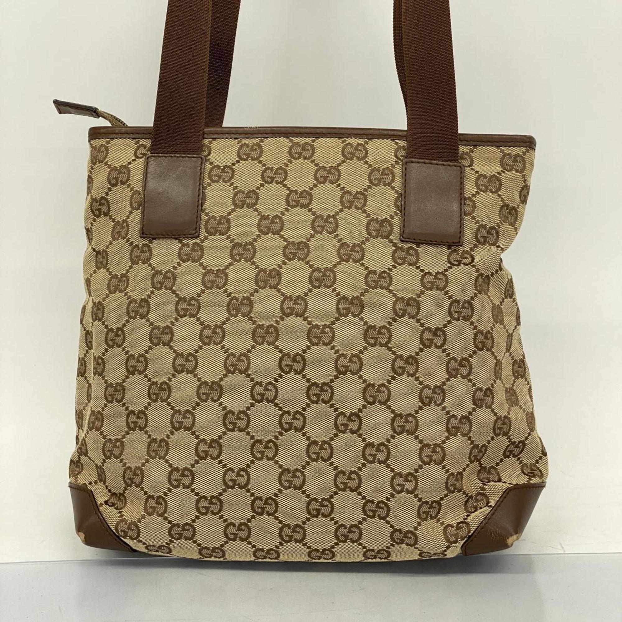 Gucci Tote Bag GG Canvas 28893 Leather Brown Women's