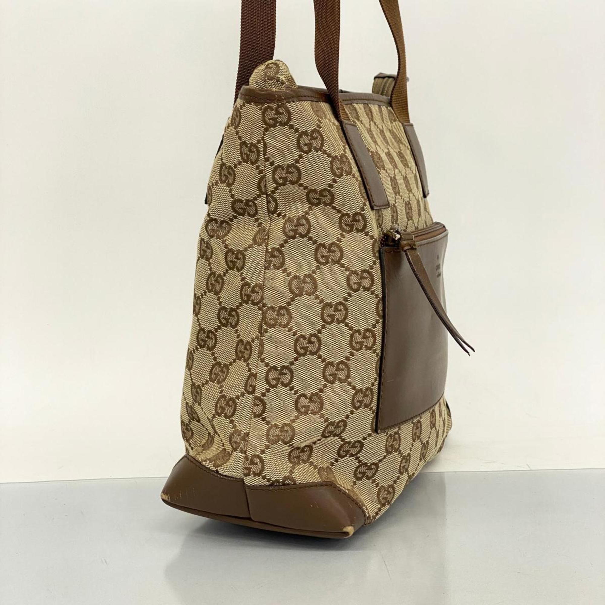 Gucci Tote Bag GG Canvas 28893 Leather Brown Women's