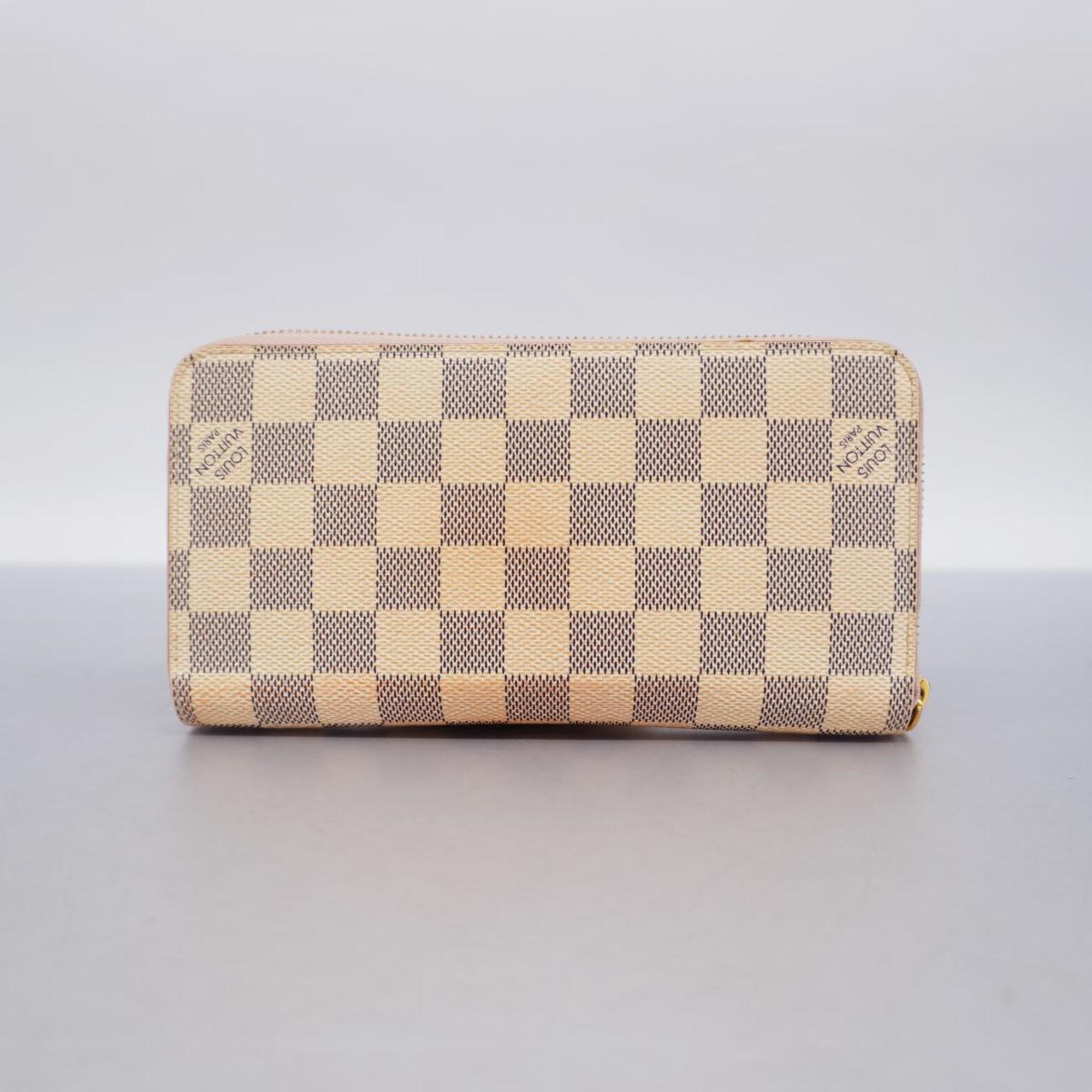 Louis Vuitton Long Wallet Damier Azur Zippy N63503 White Rose Ballerine Ladies