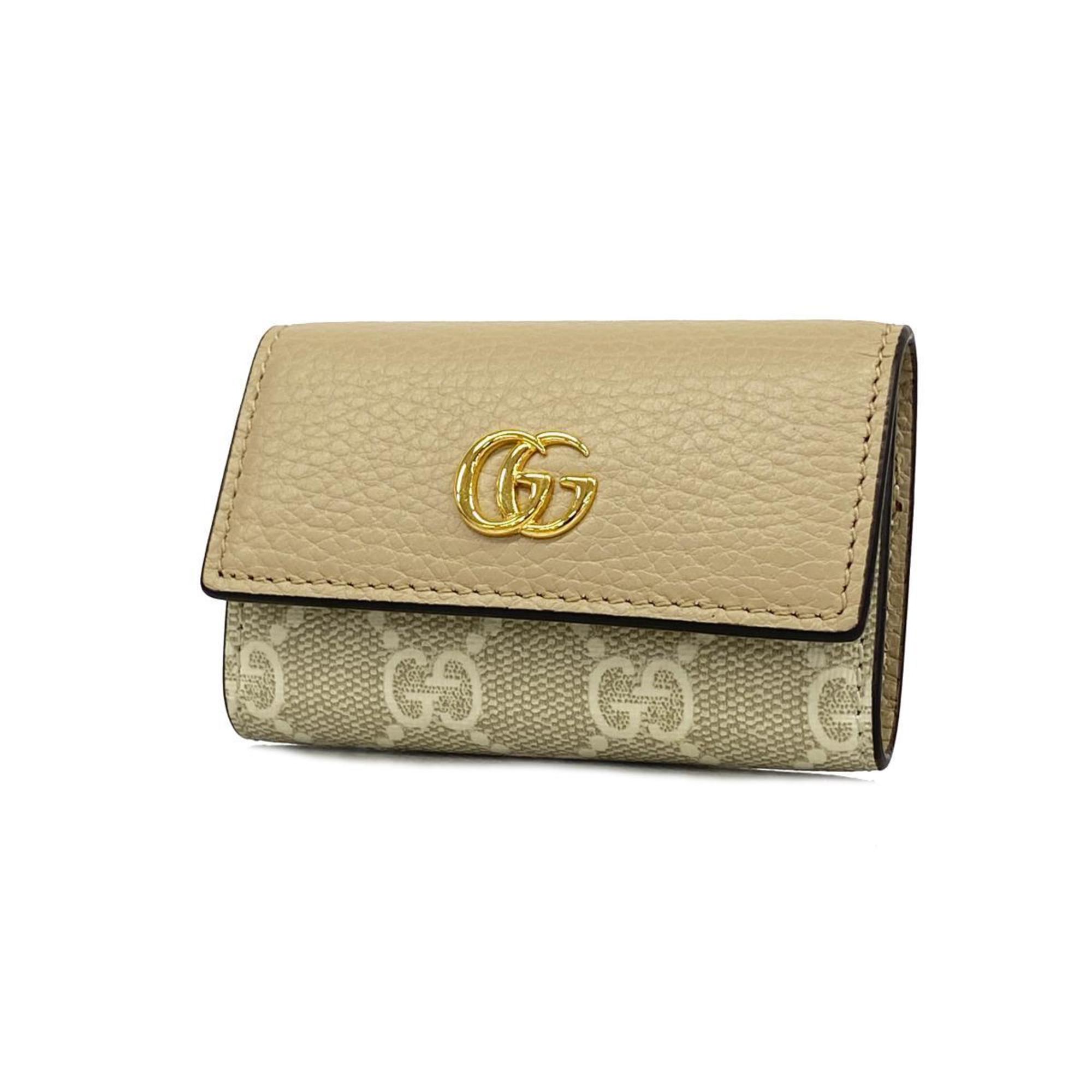 Gucci Key Case GG Marmont Supreme 456118 Leather Beige Women's